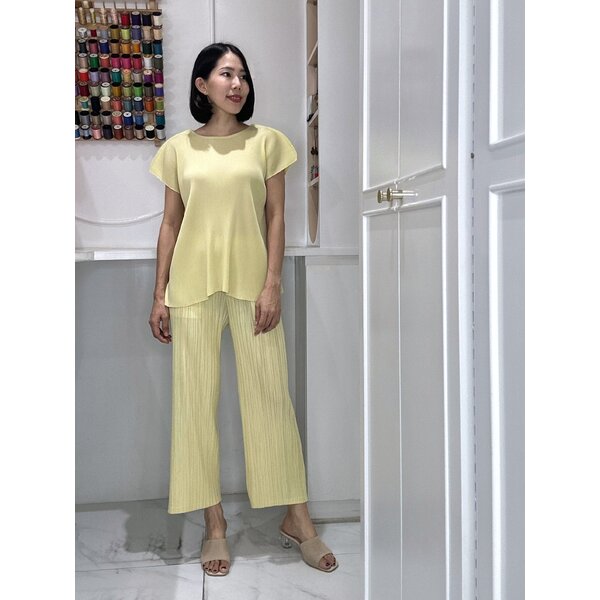 2MUAY รุ่น GJO1402 / GJO7171 เซ็ตพลีท CAP SLEEVE TOP WITH STRAIGHT PANTS PLEATED SET 4 สี FREE SIZE