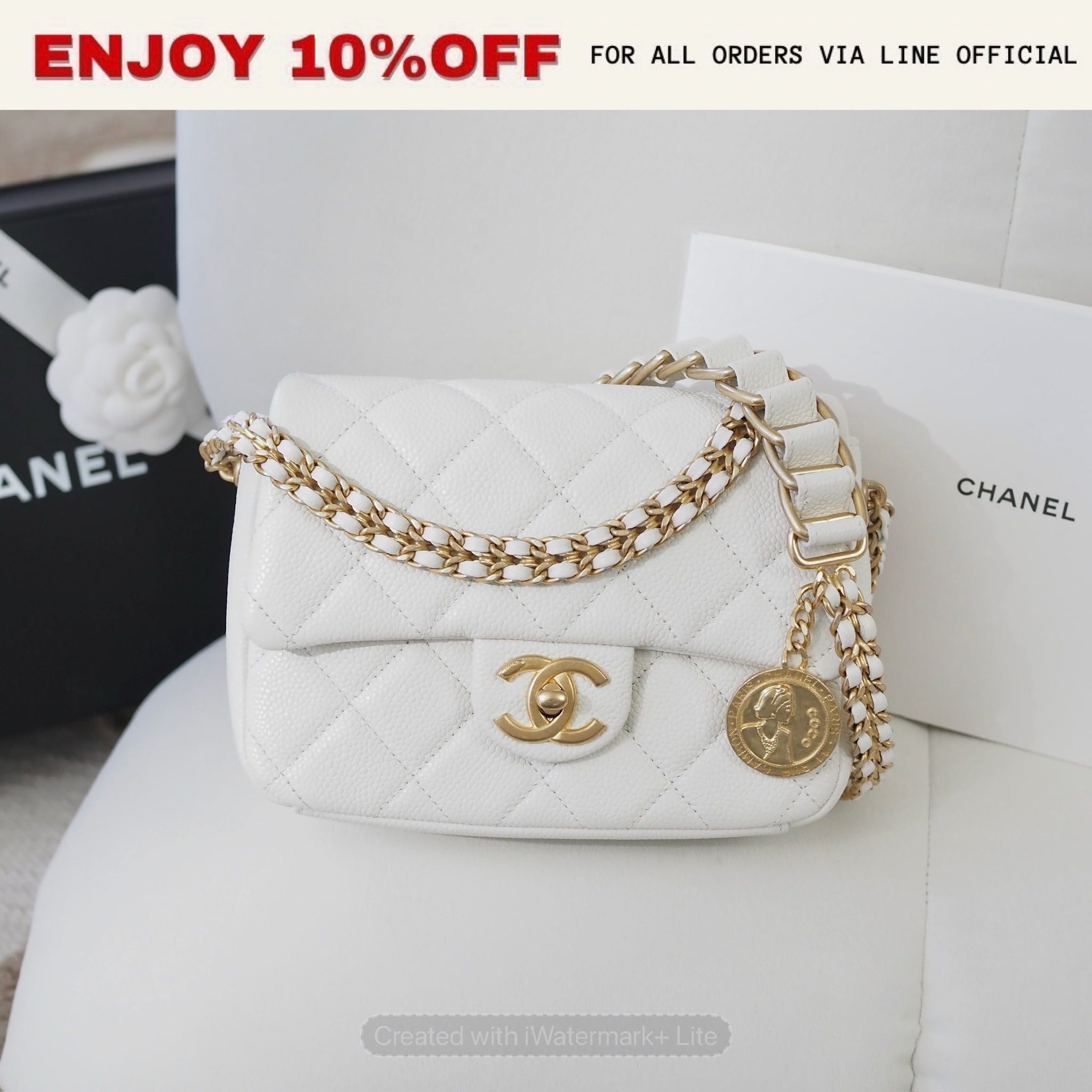 📍LIKE NEW📍CHANEL Mini Flap 7.5'' สี White Caviar AGHW Microchip | Bag