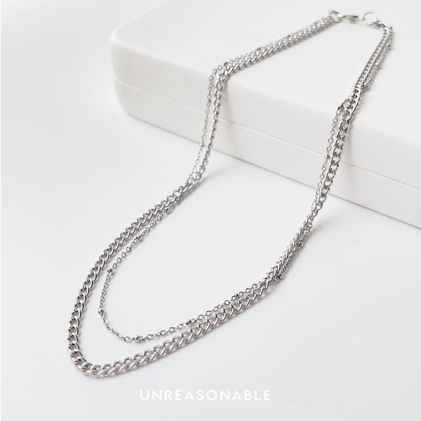 สร้อยคอสีเงิน 2 ชั้น สายฝอ สายมินิมอล UA1010-01 Unreasonable Accessories