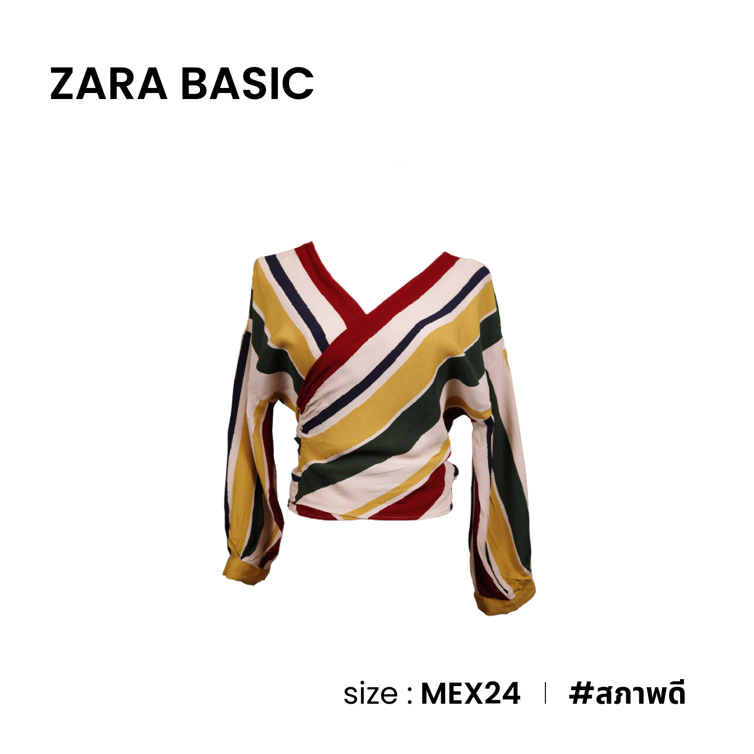 ZARA  เสื้อเบลาซ์แขนยาวผูกหน้าลายทาง หลากสี