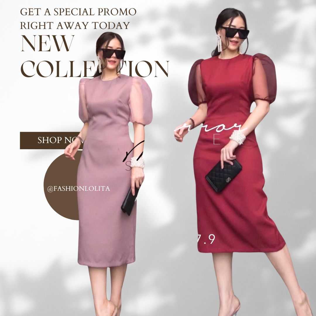 (นางแบบใส่ชุดขาย) MariaM Seethrough​ Sleeve​DreSS เดรสแขนผ้าแก้ว​ เข้ารูปสวยเก๋ เดรสแขนตุ๊กตาพอง 