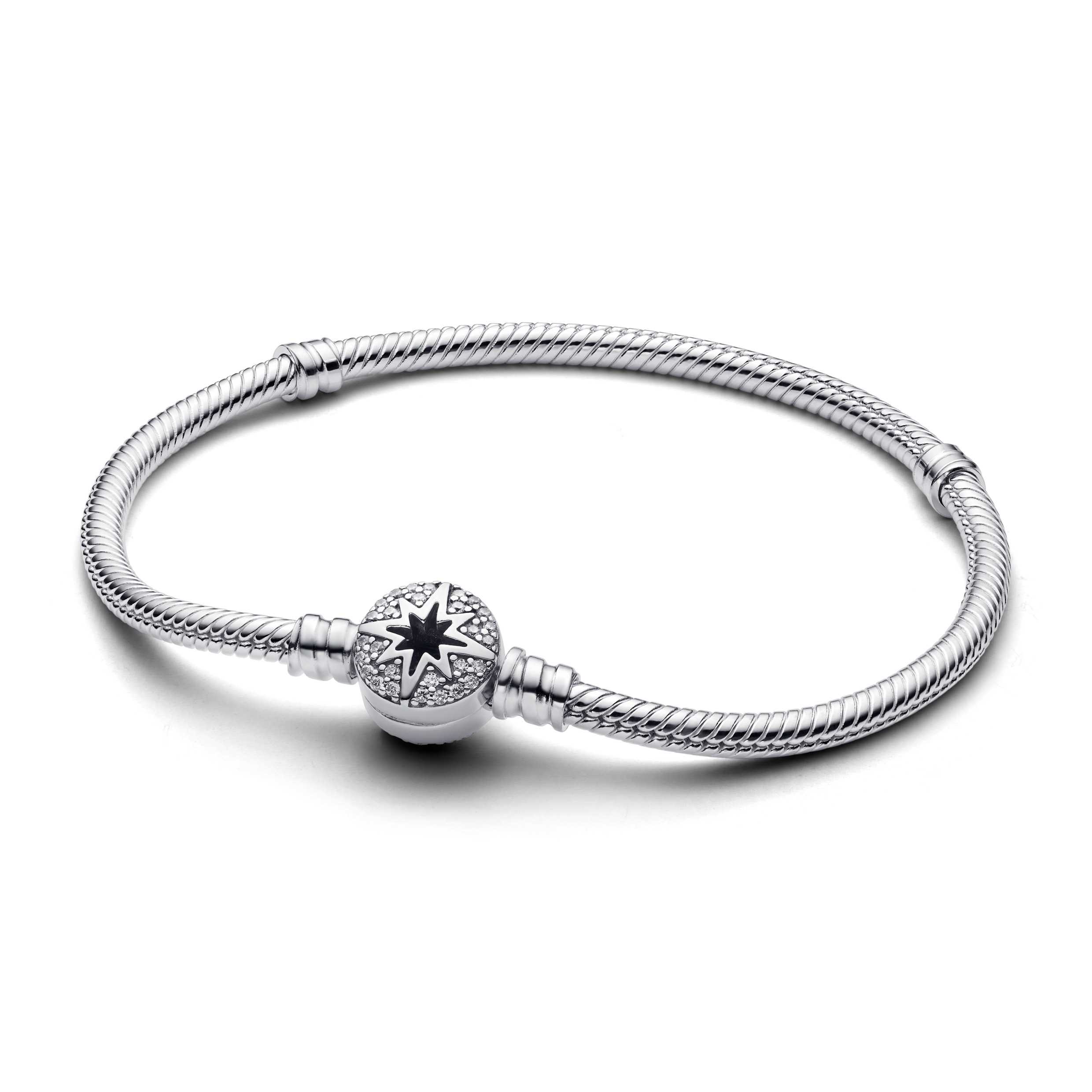Snake chain sterling silver bracelet with clear cubic zirconia