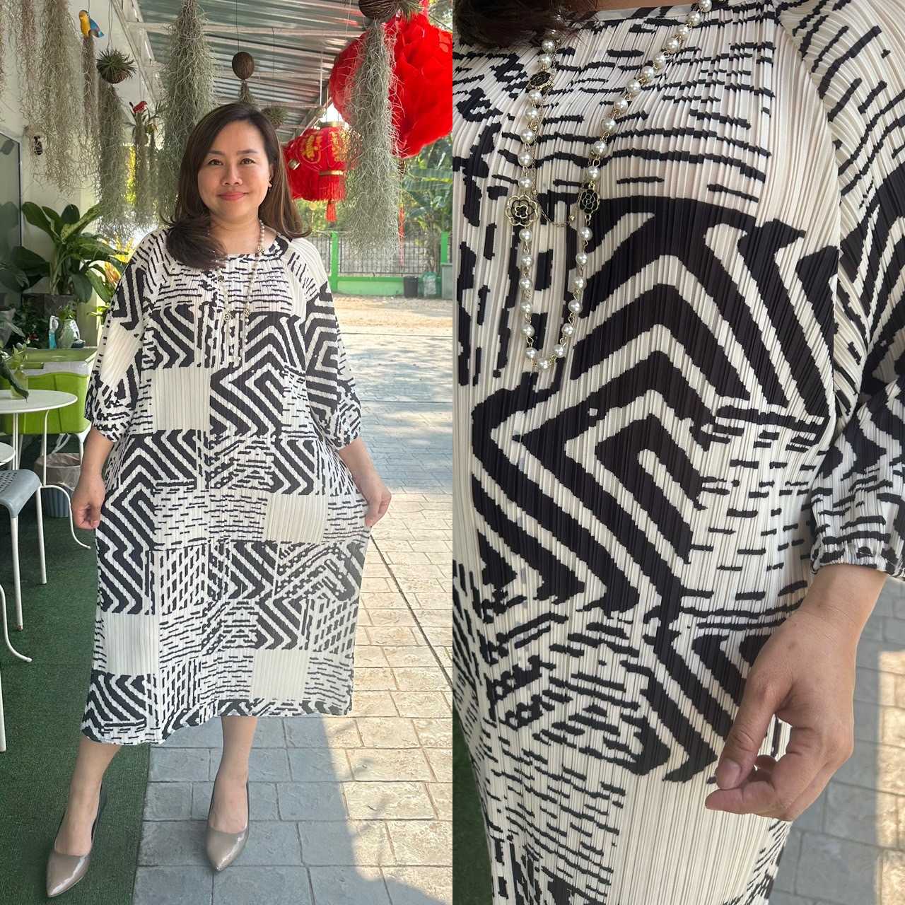 Pleatbynisa A662 เดรสอัดพลีท เนื้อผ้าPolyester100%