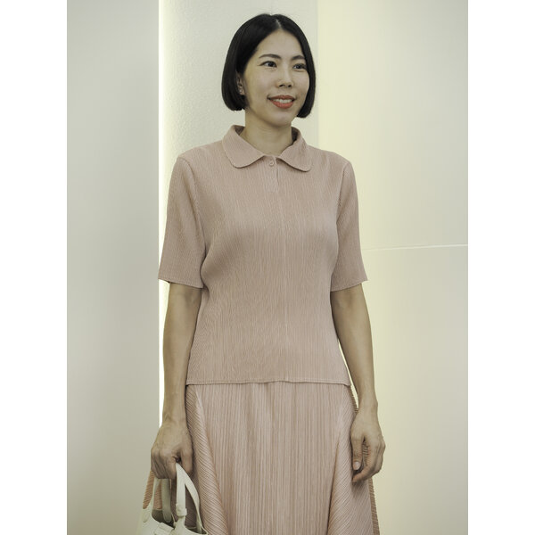 CLEARANCE SALES!! 2MUAY รุ่น GJO11858 เสื้ออัดพลีท SHORT SLEEVE POLO PLEATED TOP 8สี FREE SIZE
