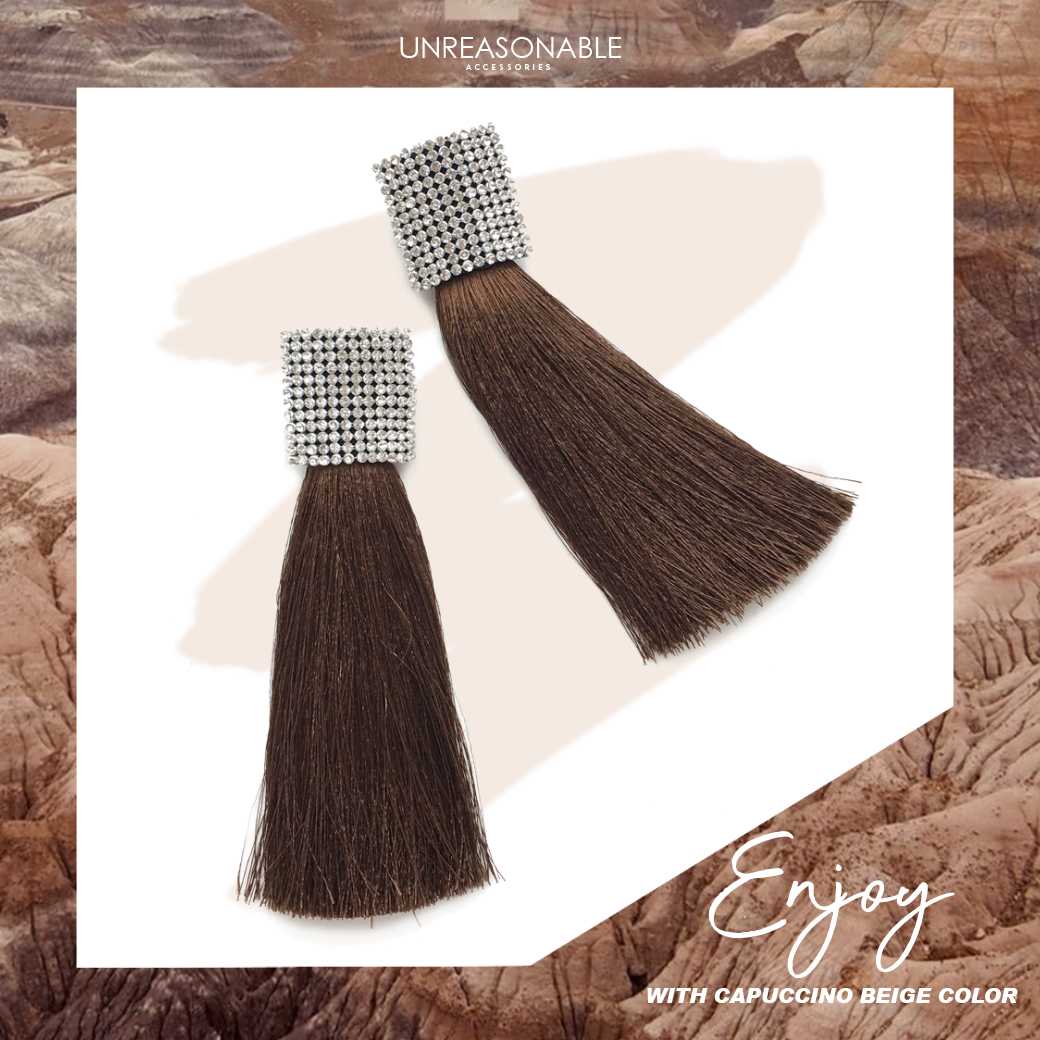 ต่างหูพู่ UA0497-03 #Beige #Nude #Brown #Tassel #Earrings