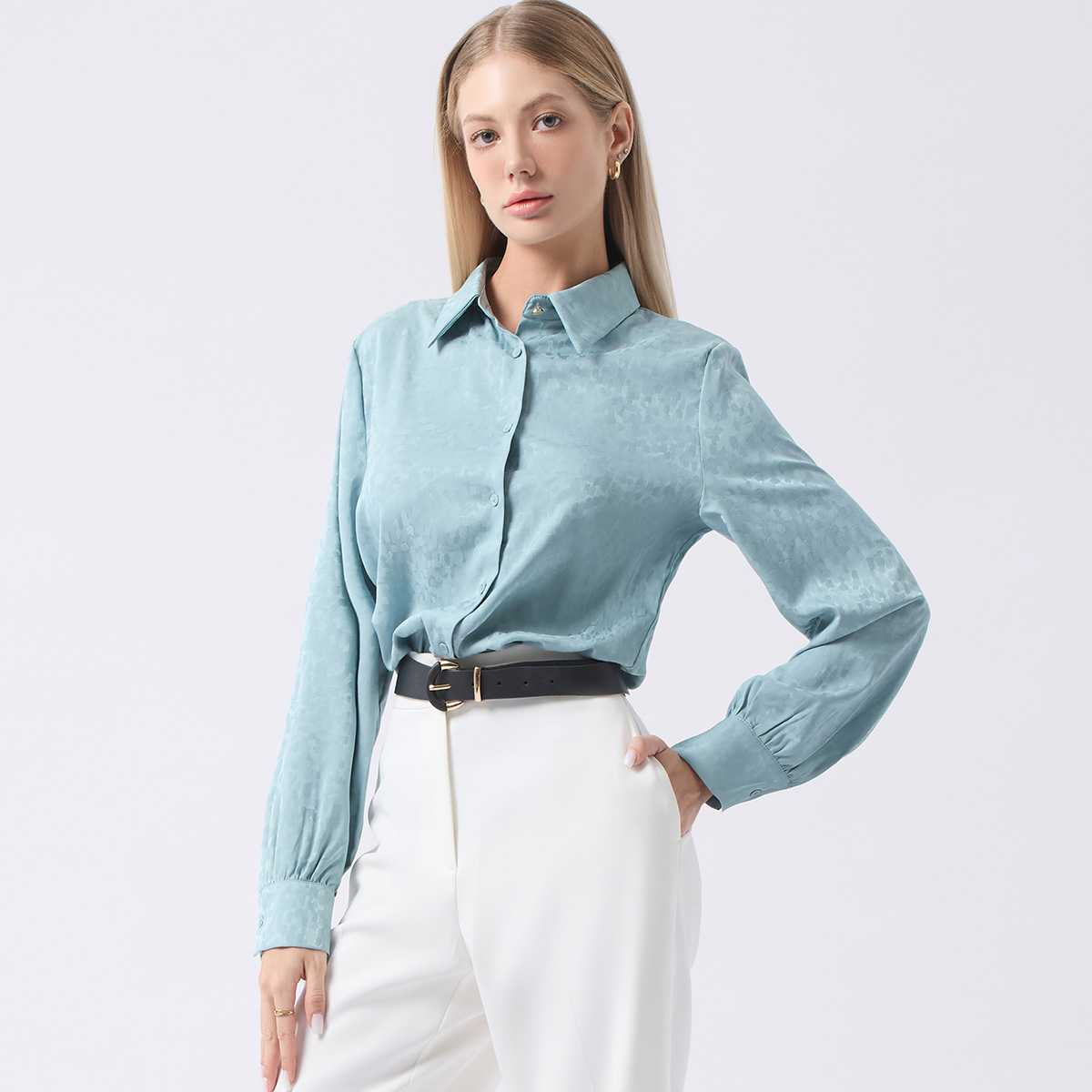 เสื้อเชิ้ตผ้าแจ็คการ์ด | Jacquard Satin Shirt | 04913