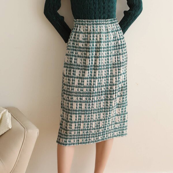 2MUAY PLEAT กระโปรงผู้หญิง กระโปรงพลีทคุณภาพ รุ่น GJO3307 สีเขียว FREE SIZE THICK HOUNDSTOOTH PRI...