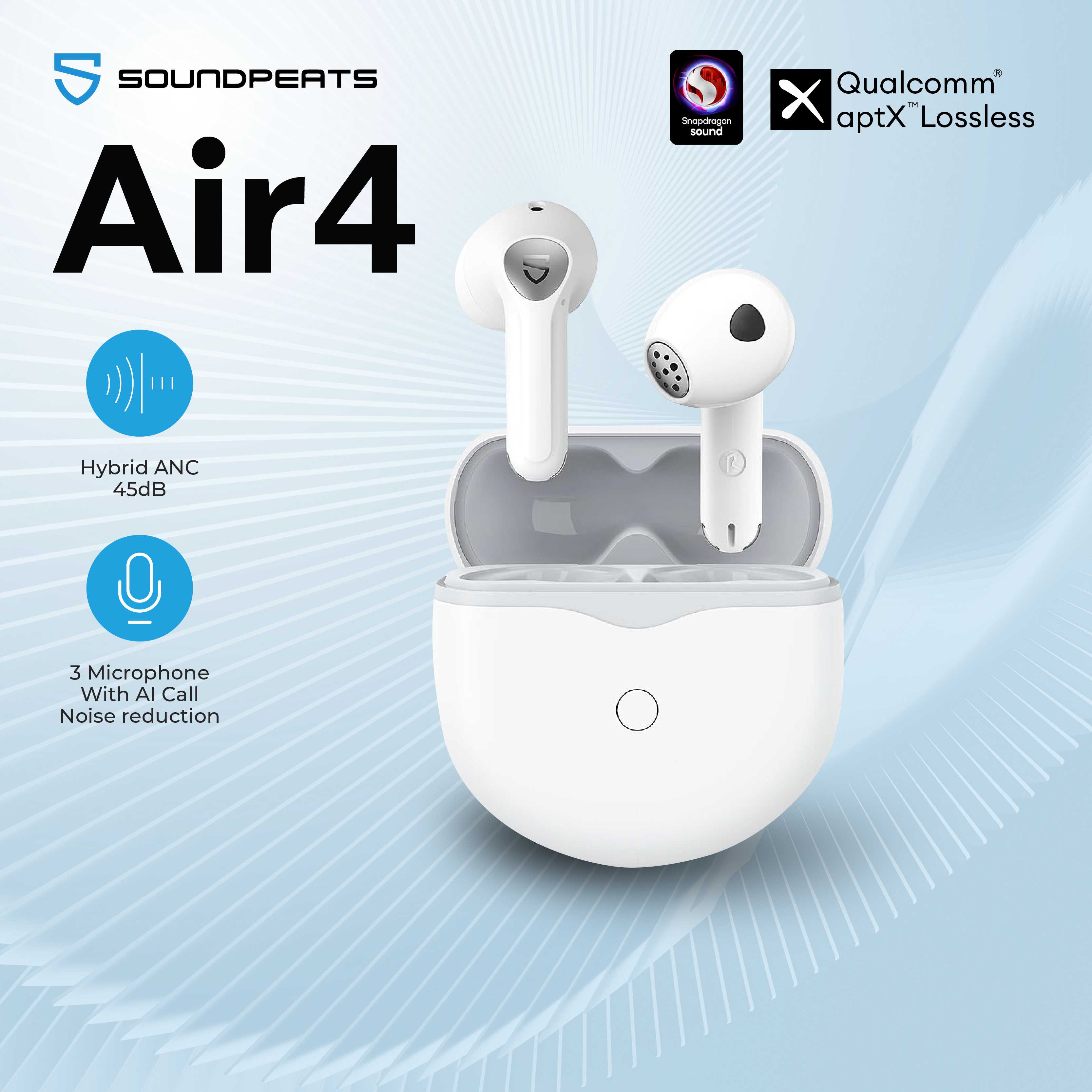 SoundPEATS Air4 White หูฟังไร้สาย หูฟังบลูทูธ Bluetooth 5.3 aptX™ Lossless ANC (45dB) 6 Mics