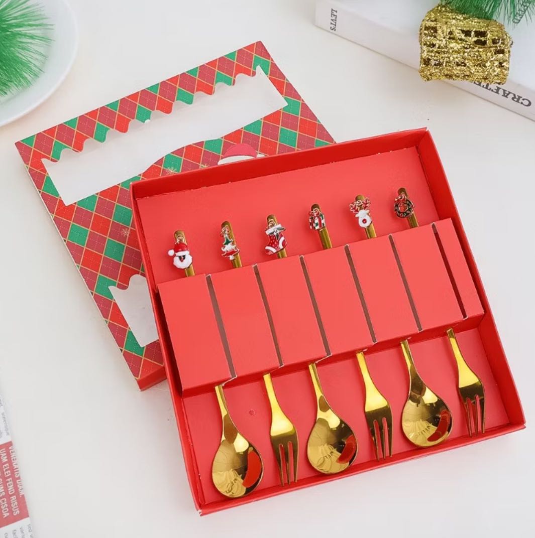 ❄️🎅🏻 Christmas Spoon & Fork Set ☃️🎄เซตช้อนกาแฟ 3 คัน / เซตส้อมผลไม้ 3คัน