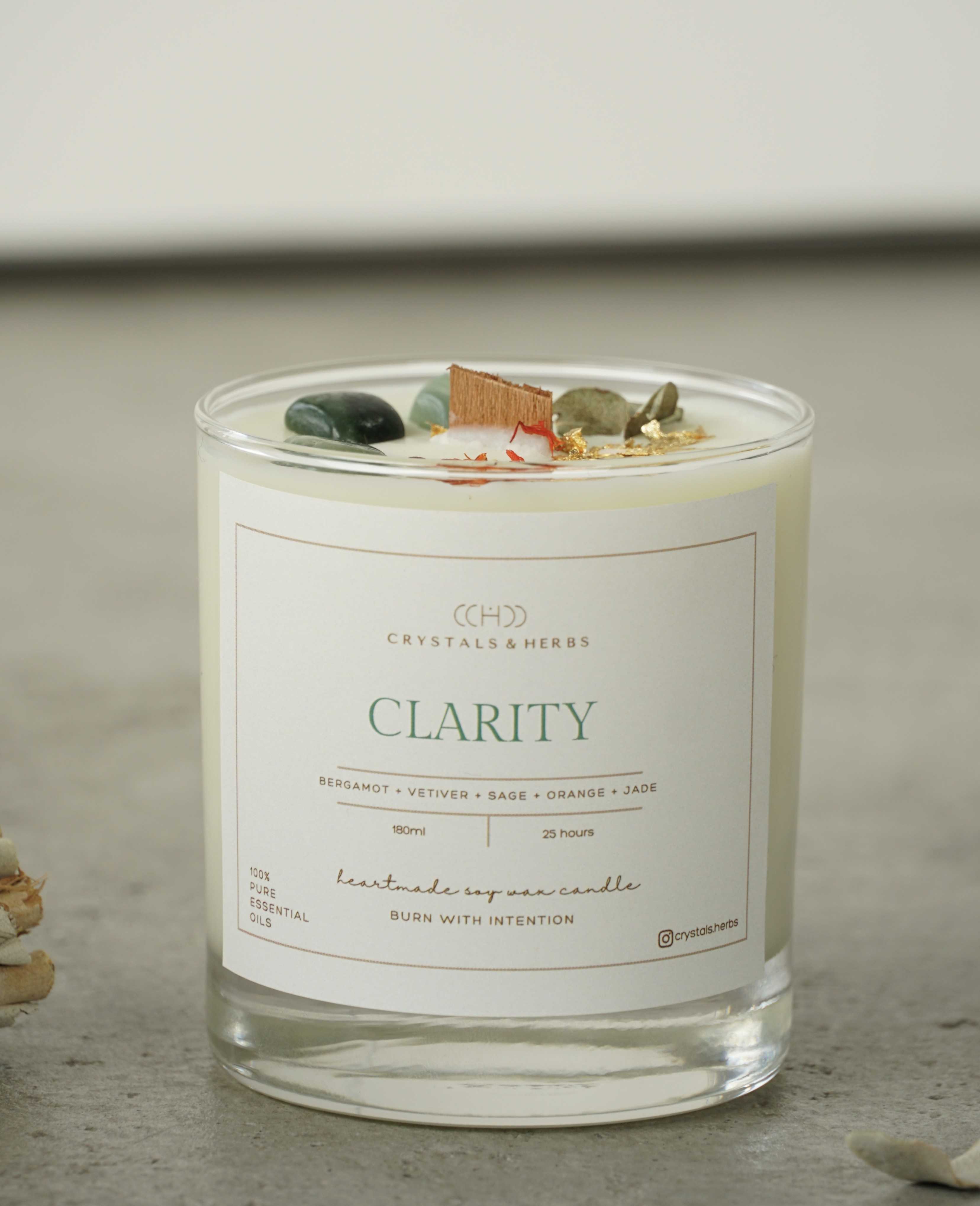 Clarity Soy Wax Candle 180ml-Crystals.herbs