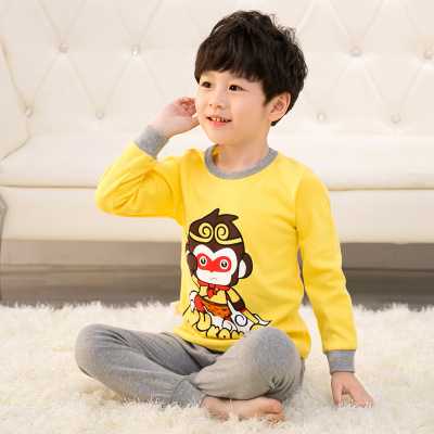 K120 ชุดนอนเด็กสไตส์เกาหลี ลายหงอคงสีเหลือง ผ้านิ่มใส่สบาย ลายน่ารัก 100% COTTON