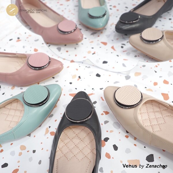 ทรงปกติ:สินค้าลดราคา ไม่รับเปลี่ยน-คืน ทุกกรณึ Zenachoo รองเท้าหนังแกะแท้ รุ่น Venus ความสูง 1 นิ้ว