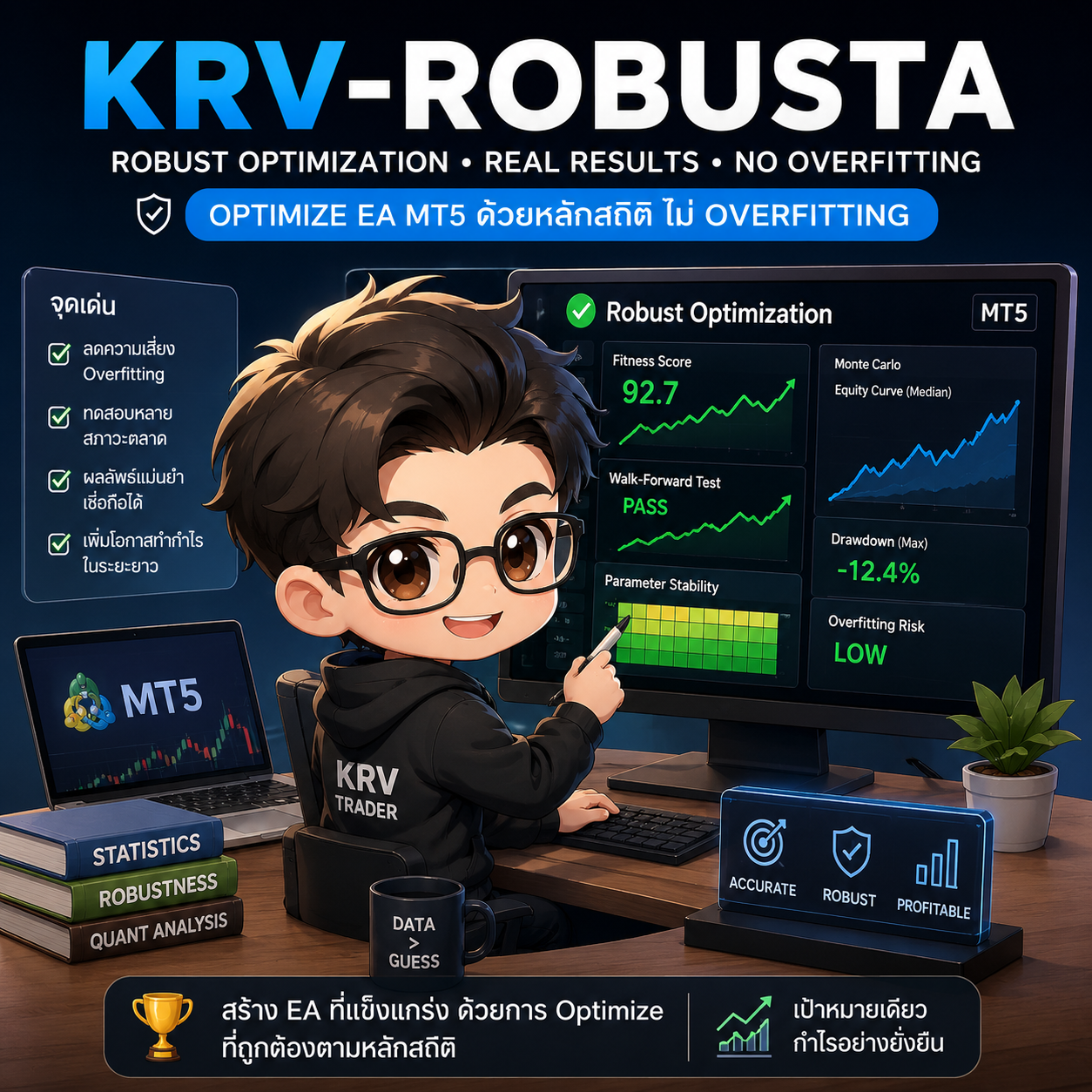 KRV ROBUSTA  เครื่องมือศึกษาและวิเคราะห์เชิงสถิติสำหรับผล Optimize EA (เช่ารายปี)