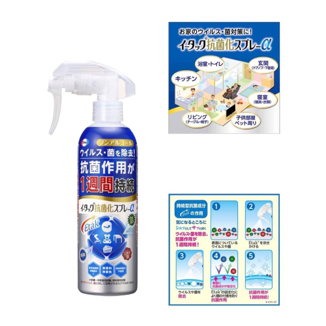 Spay ฆ่าเชื้อโรคไวรัส แบคทีเรีย Etak Anti-Bac Spray made in japan 