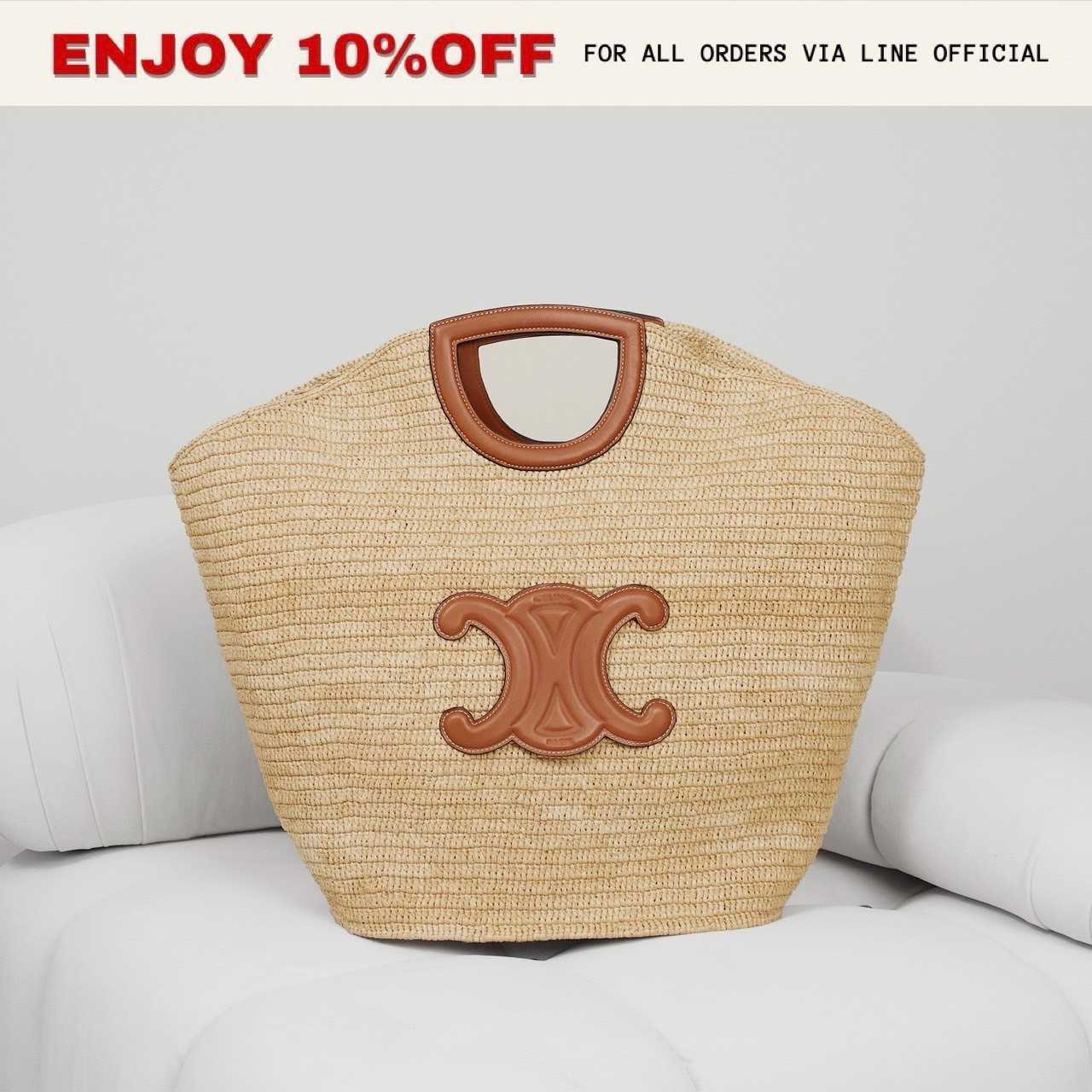 📍LIKE NEW📍CELINE Large Cabas In Raffia And Calfskin สี Tan | Bag