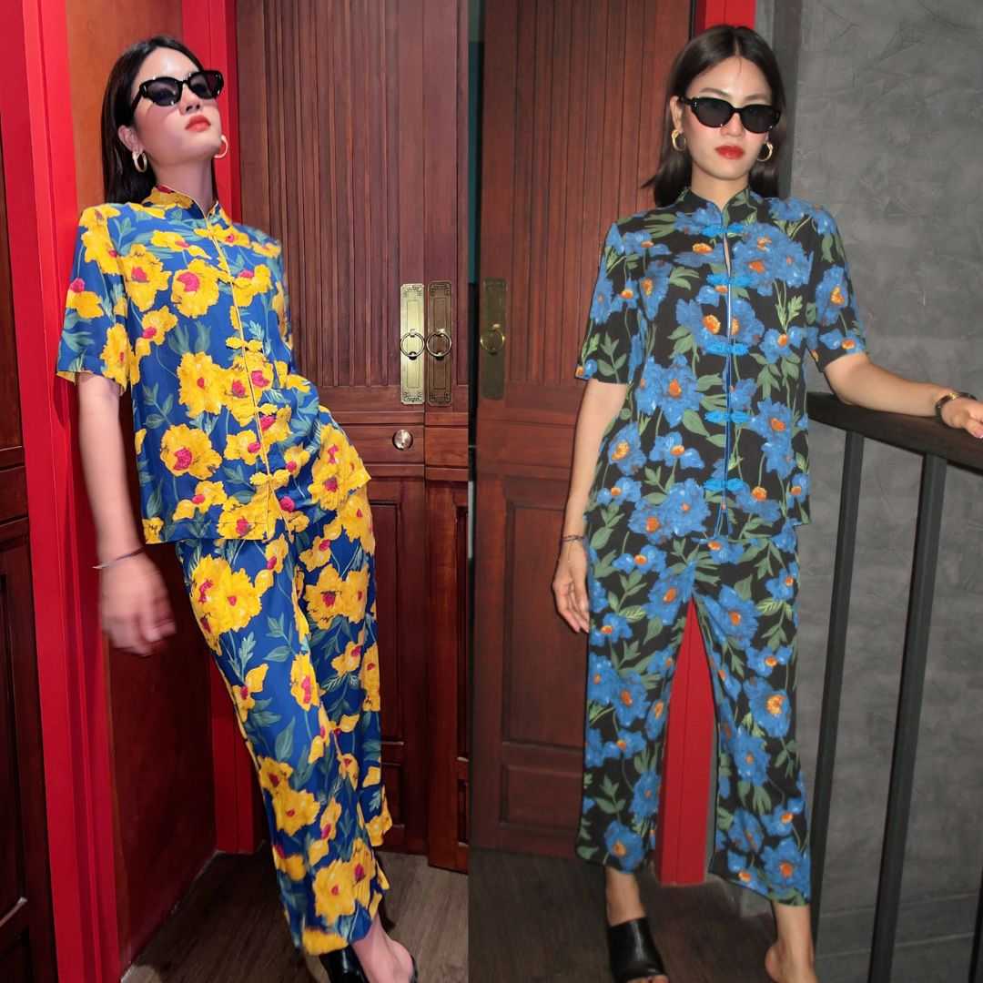 Set qipao chinese flower