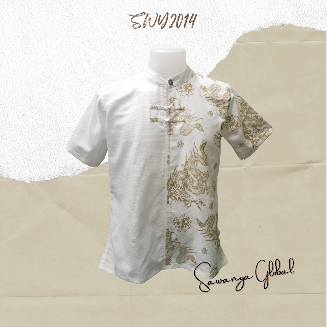 SWY2014 สีขาว เสื้อเมืองชาย ลายมังกร