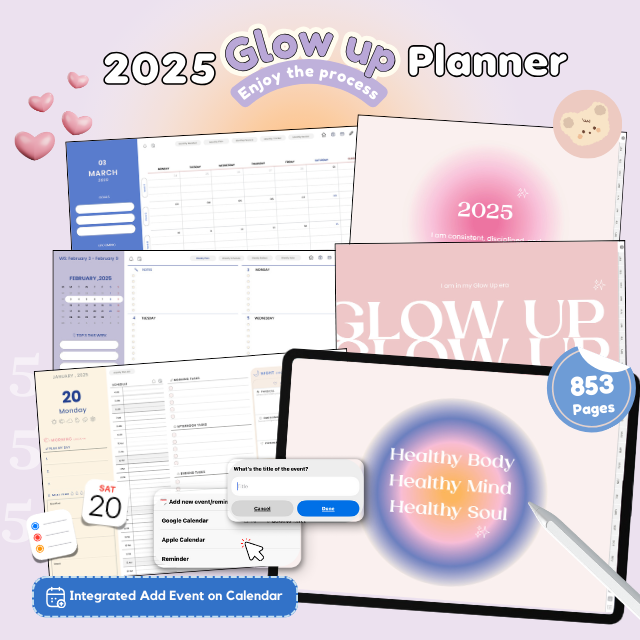 [Pre-Sale] 2025 Digital Glow Up Planner : Integrated - Add event on Calendar