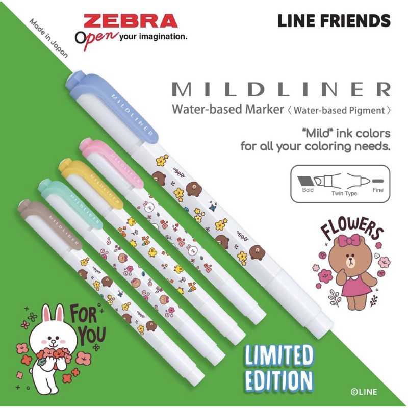 ปากกาเน้นข้อความ Mildliner ลาย LINE FRIENDS Limited แบบแยกแท่ง และเซ็ต 5 สี