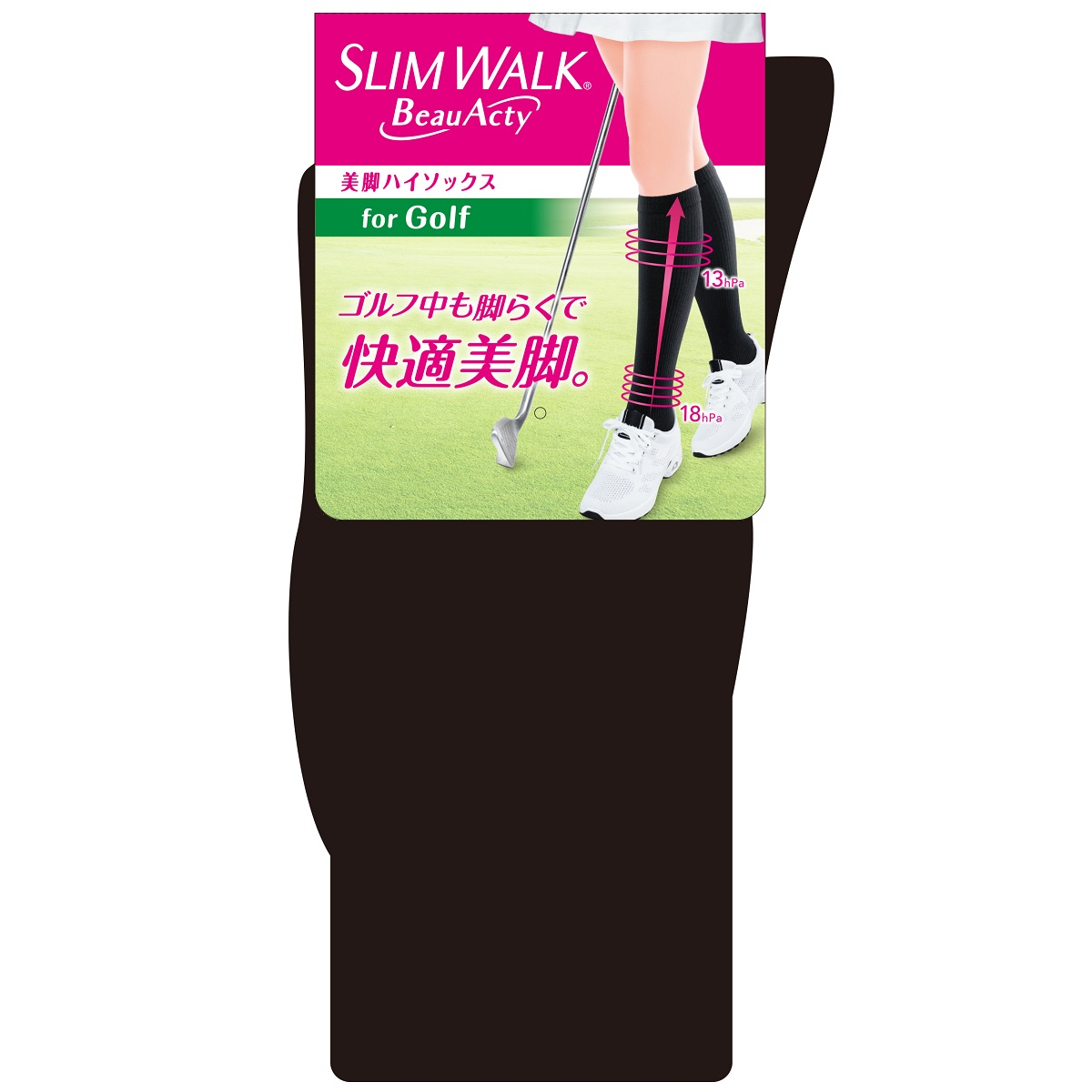 SLIMWALK BeauActy Compression Socks for Golf Black 22-24 cm / ถุงเท้ากระชับเรียวขา 1 คู่ (สีดำ)