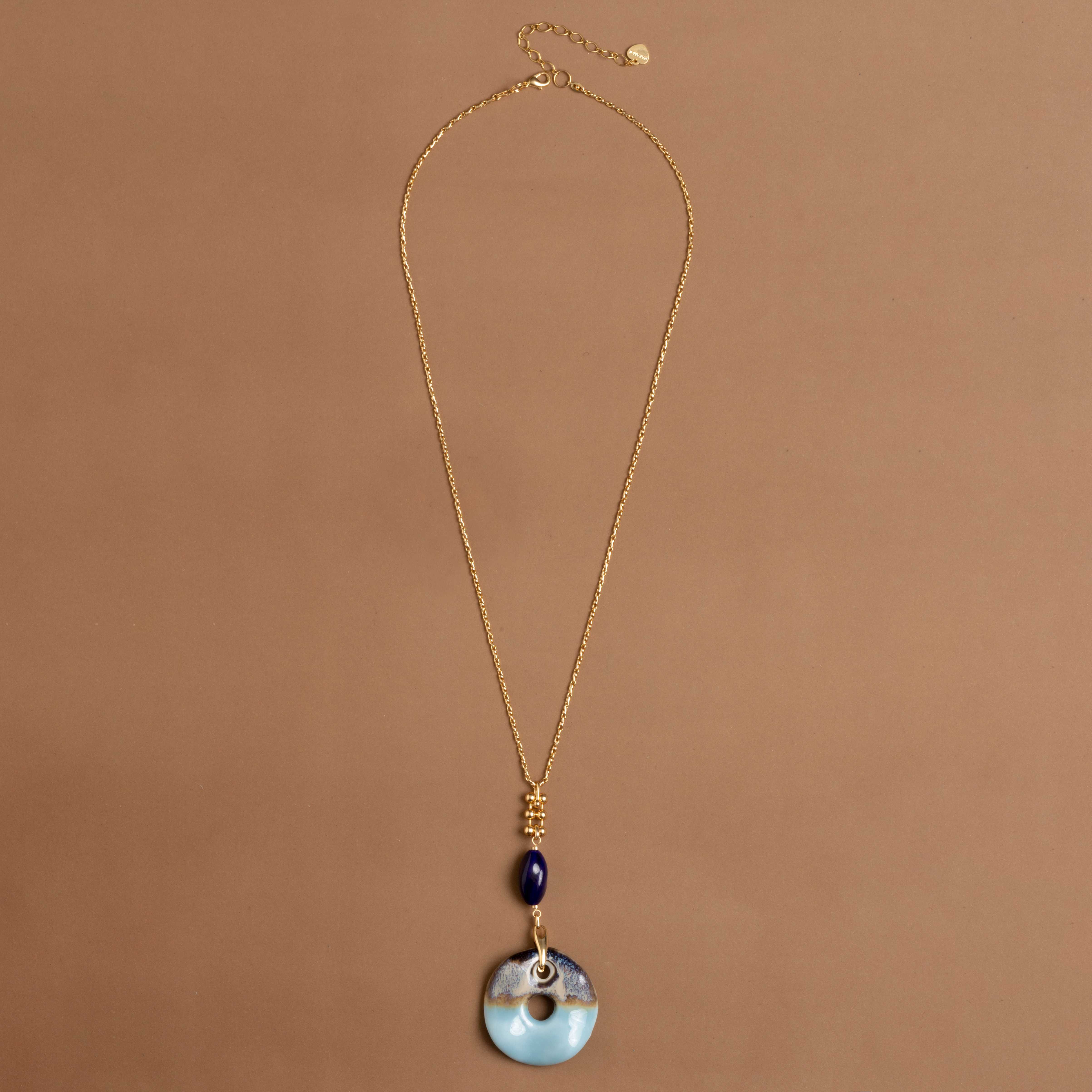 BLUE MIX STONE PENDANT LONG NECKLACE