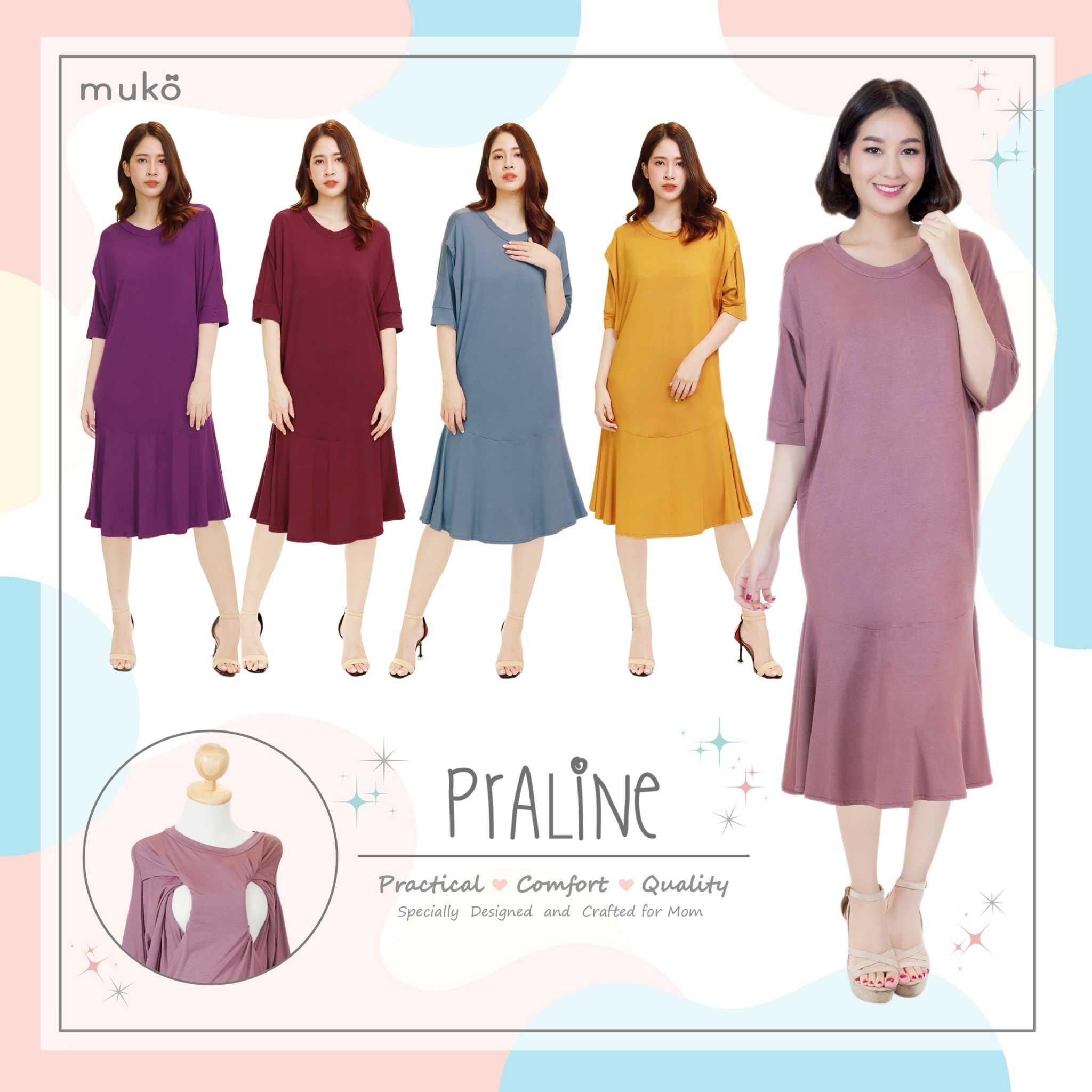 Muko Praline เดรสเปิดให้นม คลุมท้อง DR18 (Dresses)