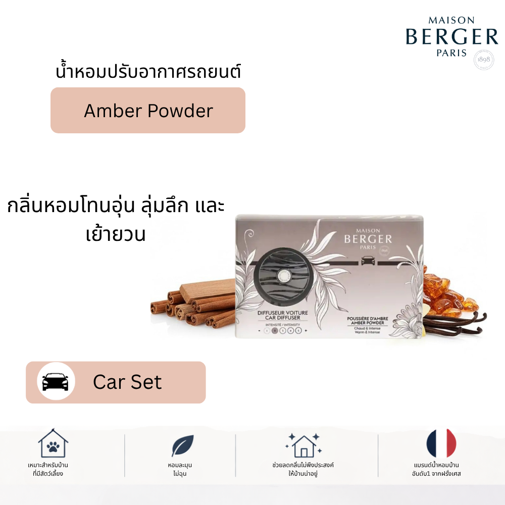 Maison Berger Holly Car Diffuser Set น้ำหอมในรถยนต์  พร้อมรีฟิล กลิ่น Amber Powder