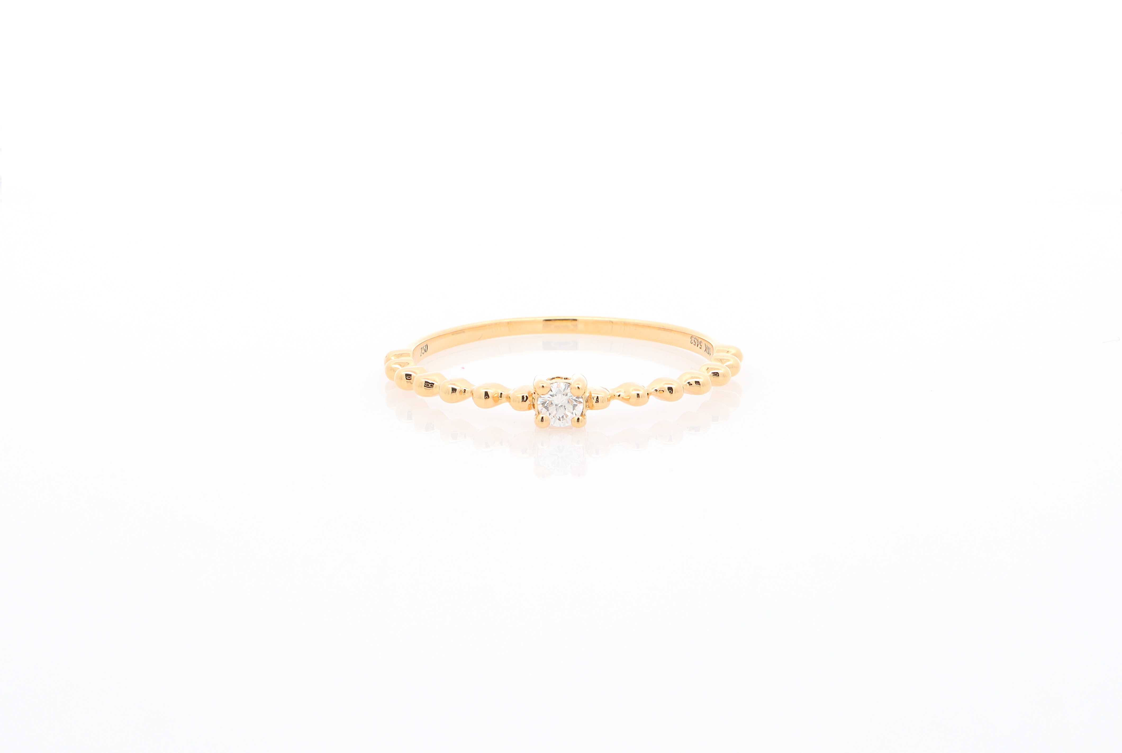 18K Solid Gold Single Round Diamond Ring แหวนทองคำแท้ ประดับเพชรแท้ รูปทรงกลมเม็ดเดี่ยว K5453