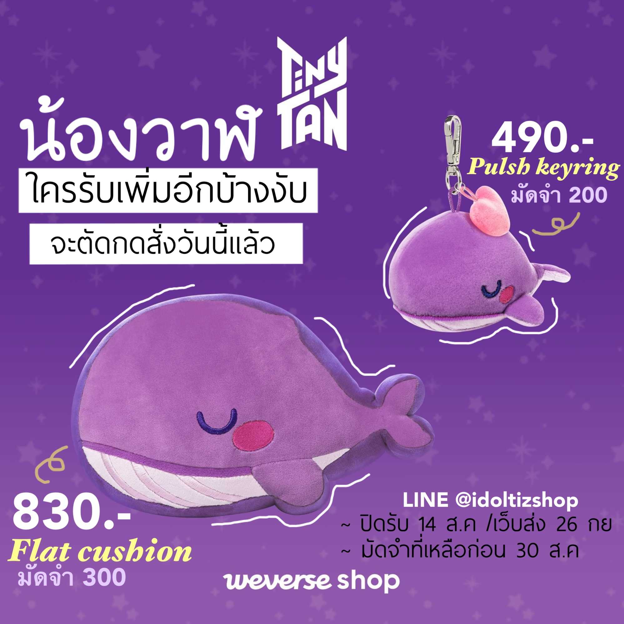 (พร้อมส่ง) น้องวาฬม่วง TinyTAN - Cushion