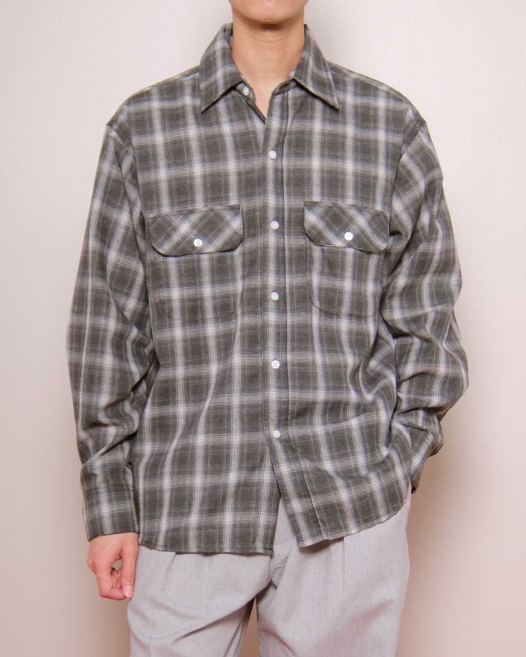 Relaxed Linen Checked Shirt in Black