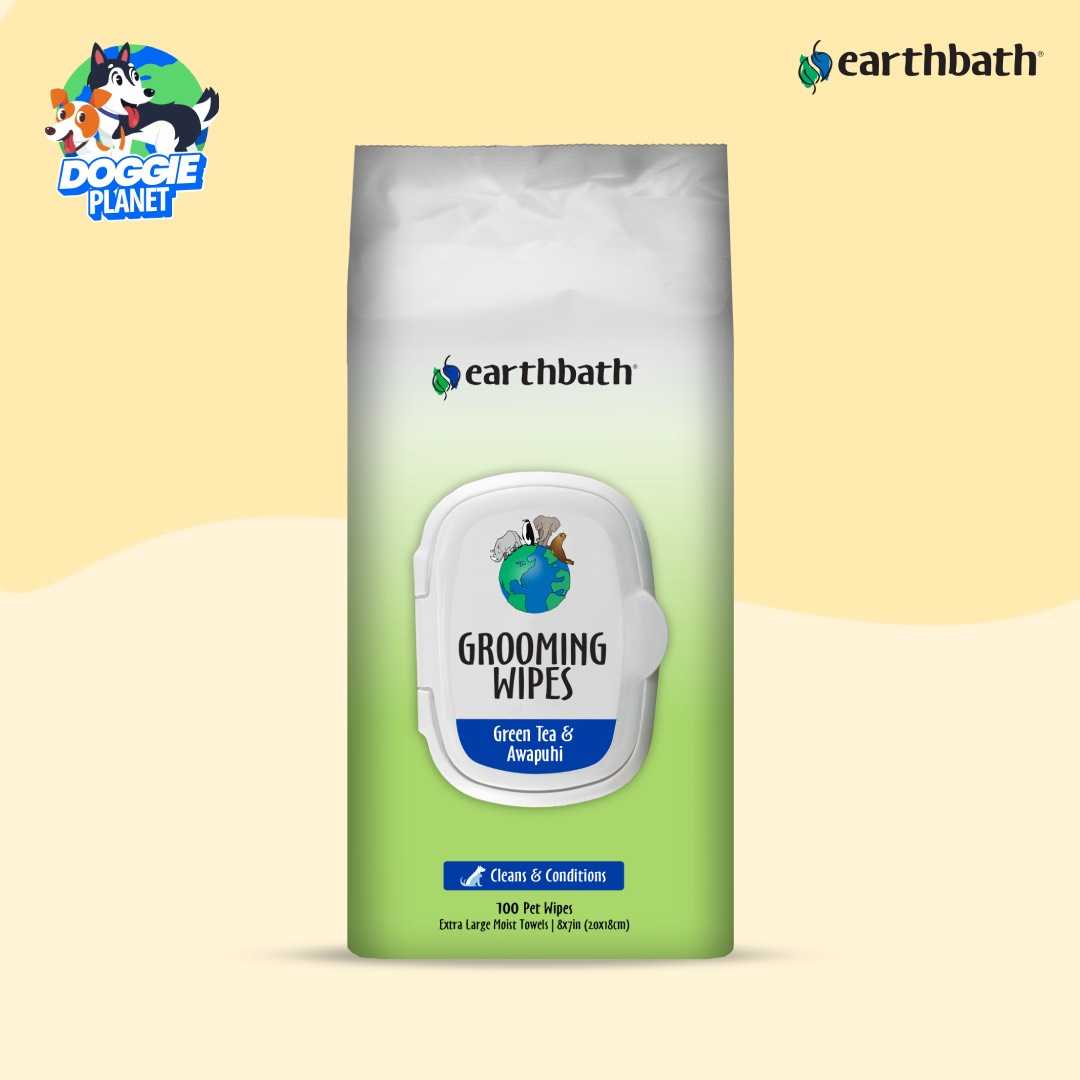 Earthbath ทิชชู่เปียกสัตว์เลี้ยง ลดขนร่วง สูตรชาเขียว ขิงป่าอวาปูอี้ | ดับกลิ่น บำรุงขน ผิว 100 แผ่น