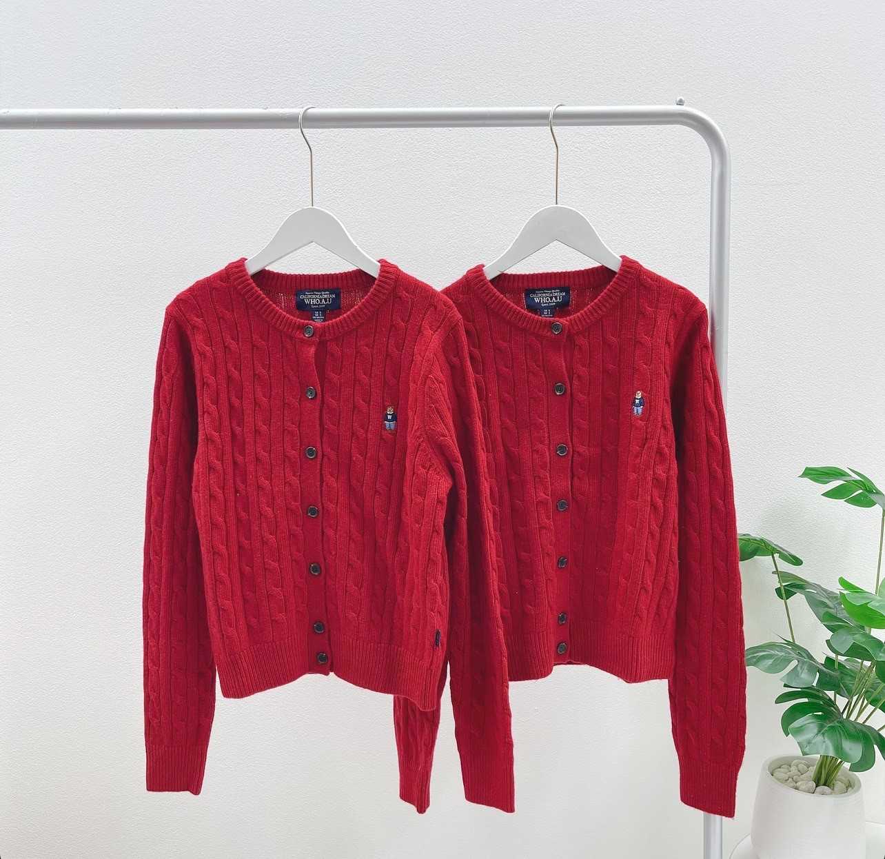 Who A U  Cable Cardigan (Red)