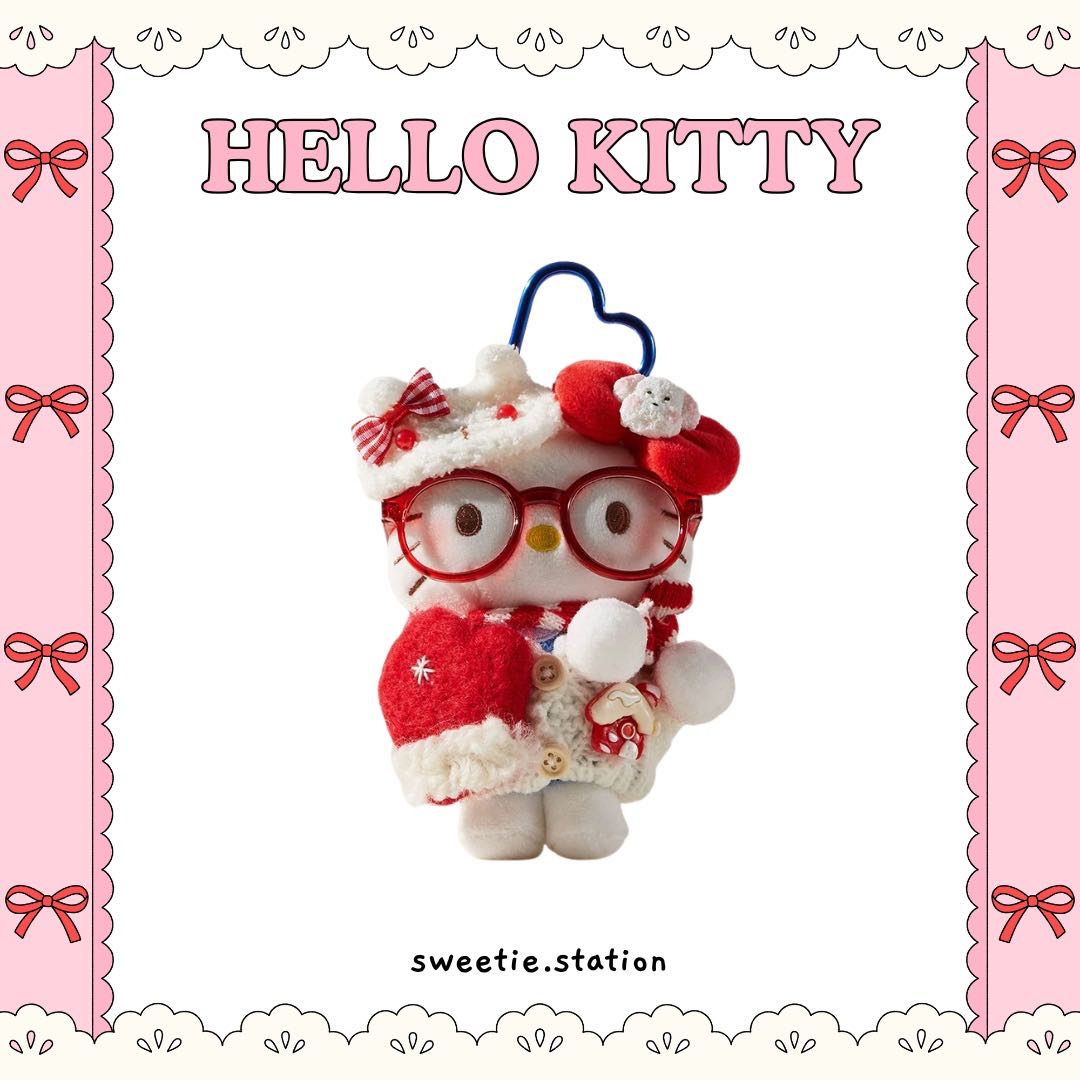 (พรีออเดอร์) พวงกุญแจ Kitty CNY 2026-ถุงมือไหมพรมสีแดง