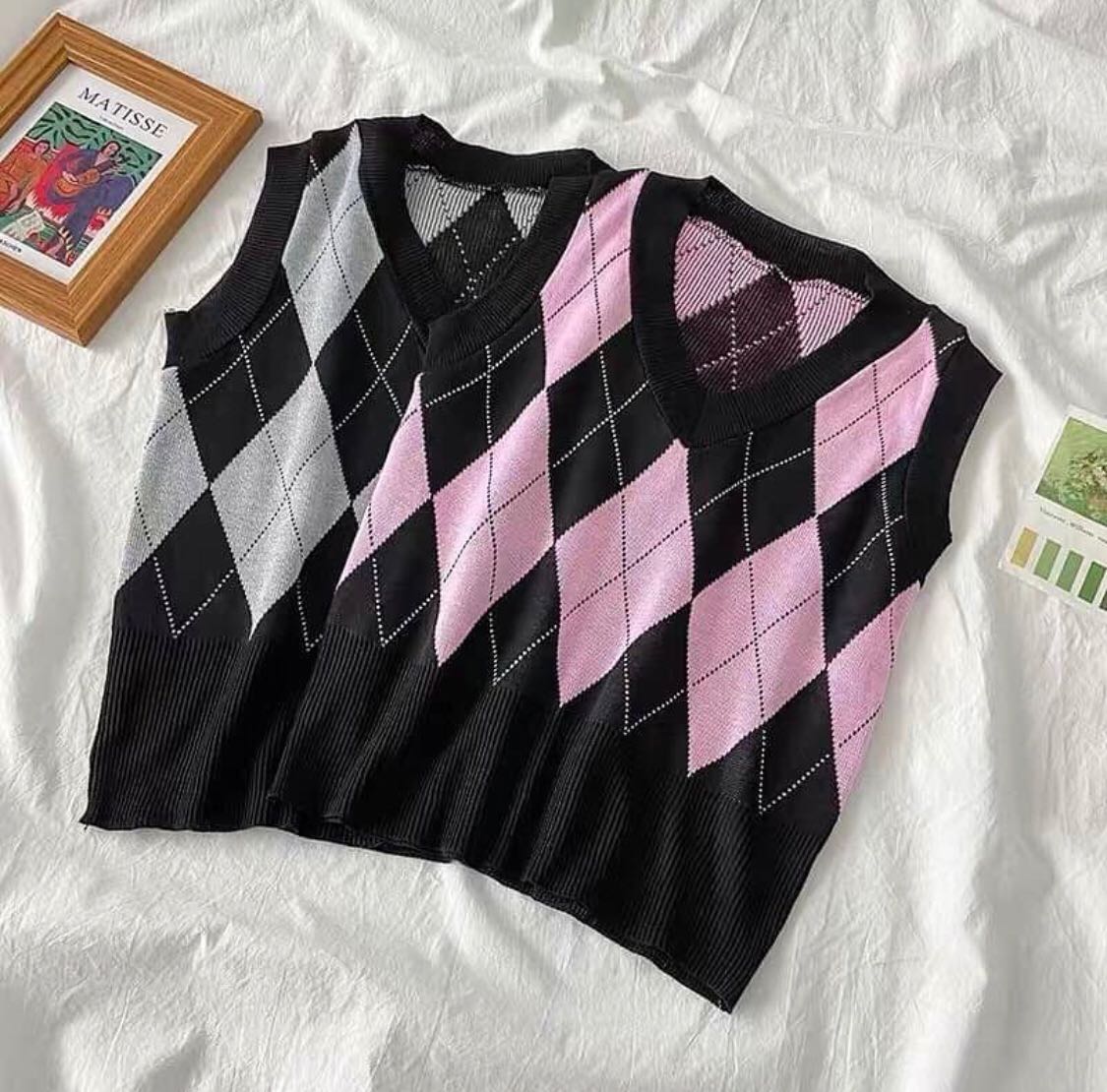 เสื้อกั๊กไหมพรมลายตาราง