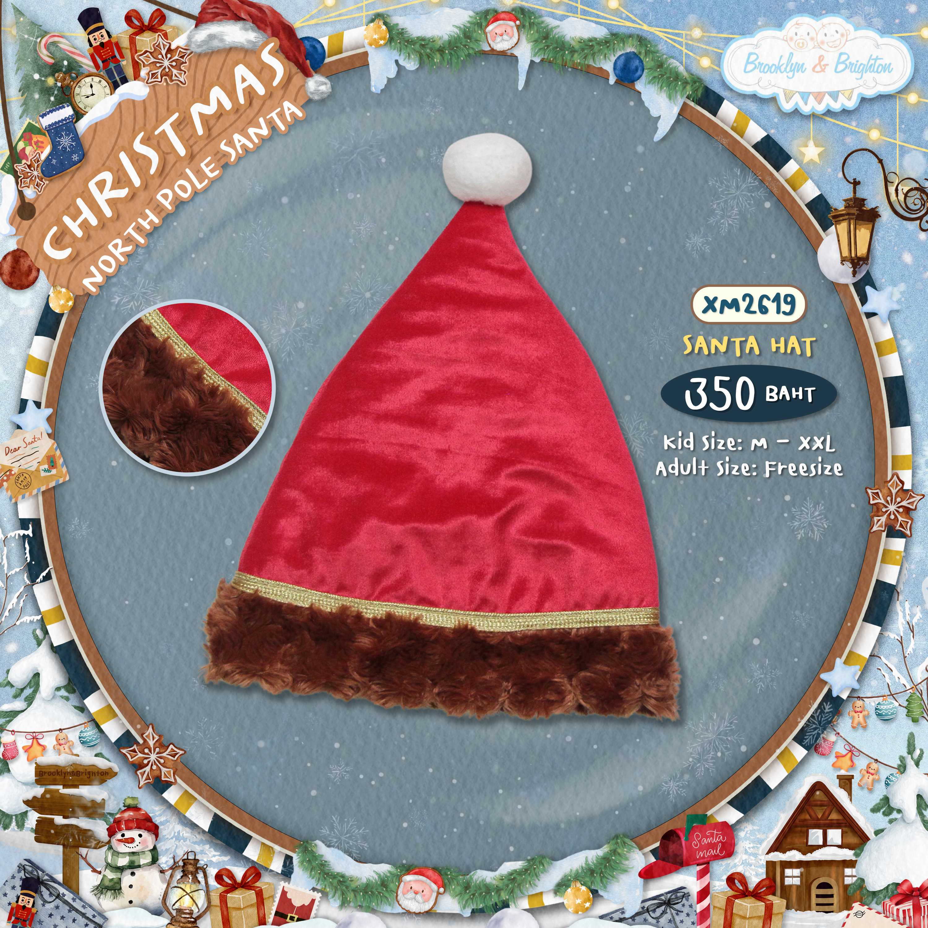 North Pole Santa - Christmas Hat หมวกซานต้าเด็ก,ผู้ใหญ่ หมวกคริสต์มาส- XM2619