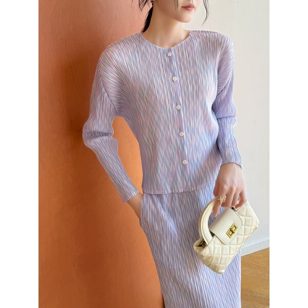 2MUAY รุ่น GJO11518 เสื้ออัดพลีท BUTTON FRONT PRINTED PLEATED TOP / CARDIGAN 5 สี FREE SIZE