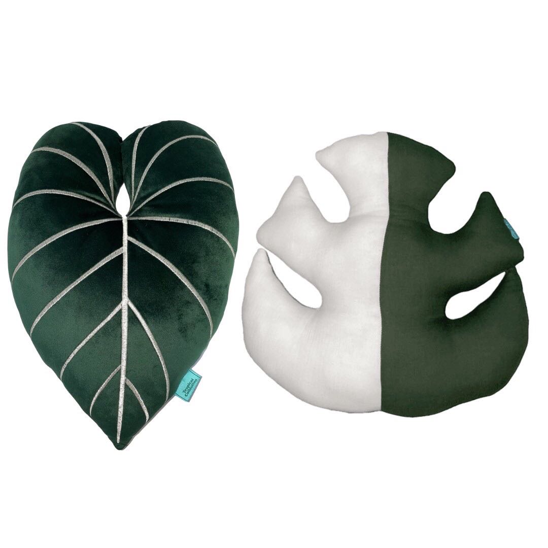 HANDMADE  GLORIOSUM  & MONSTERA ALBO LEAF PILLOW SET