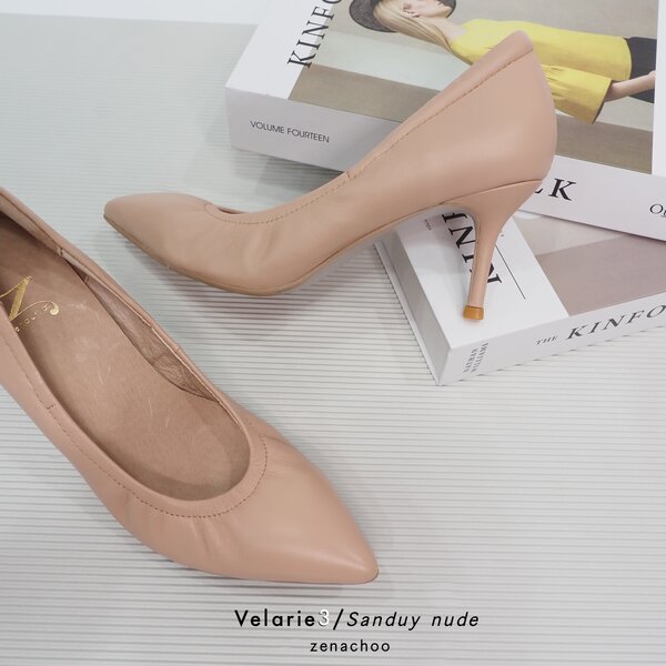 ทรงปกติ:เปลี่ยนไซส์ได้-ไม่รับคืน::Zenachoo Velarie3 สูง 3 นิ้ว SandyNude รองเท้าหนังแกะแท้ ใส่สวย...