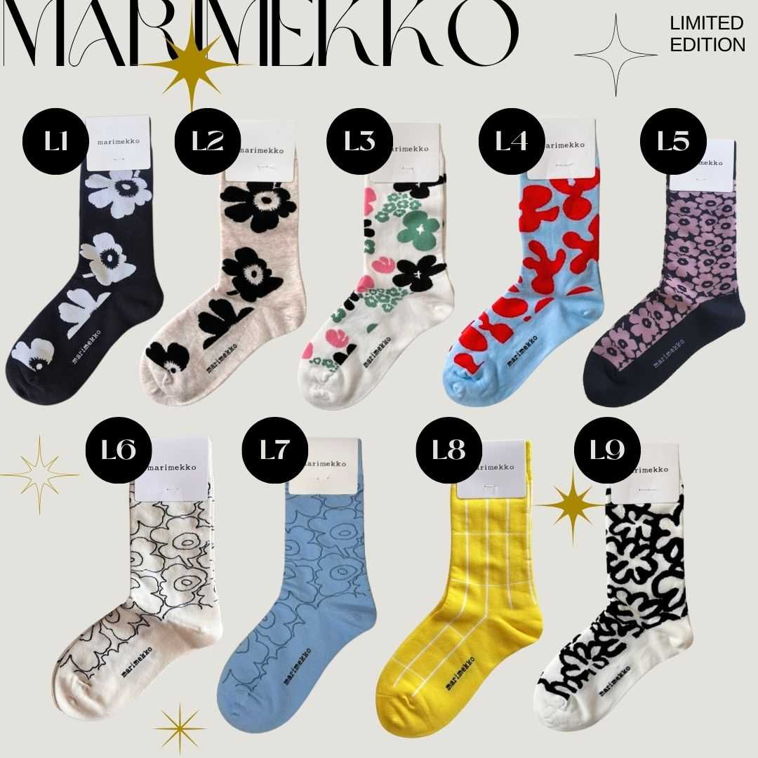 [L1-L9] ถุงเท้าข้อยาว ลาย MARIMEKKO ขนาด 36-43 แจ้งรหัสในแชทค่ะ