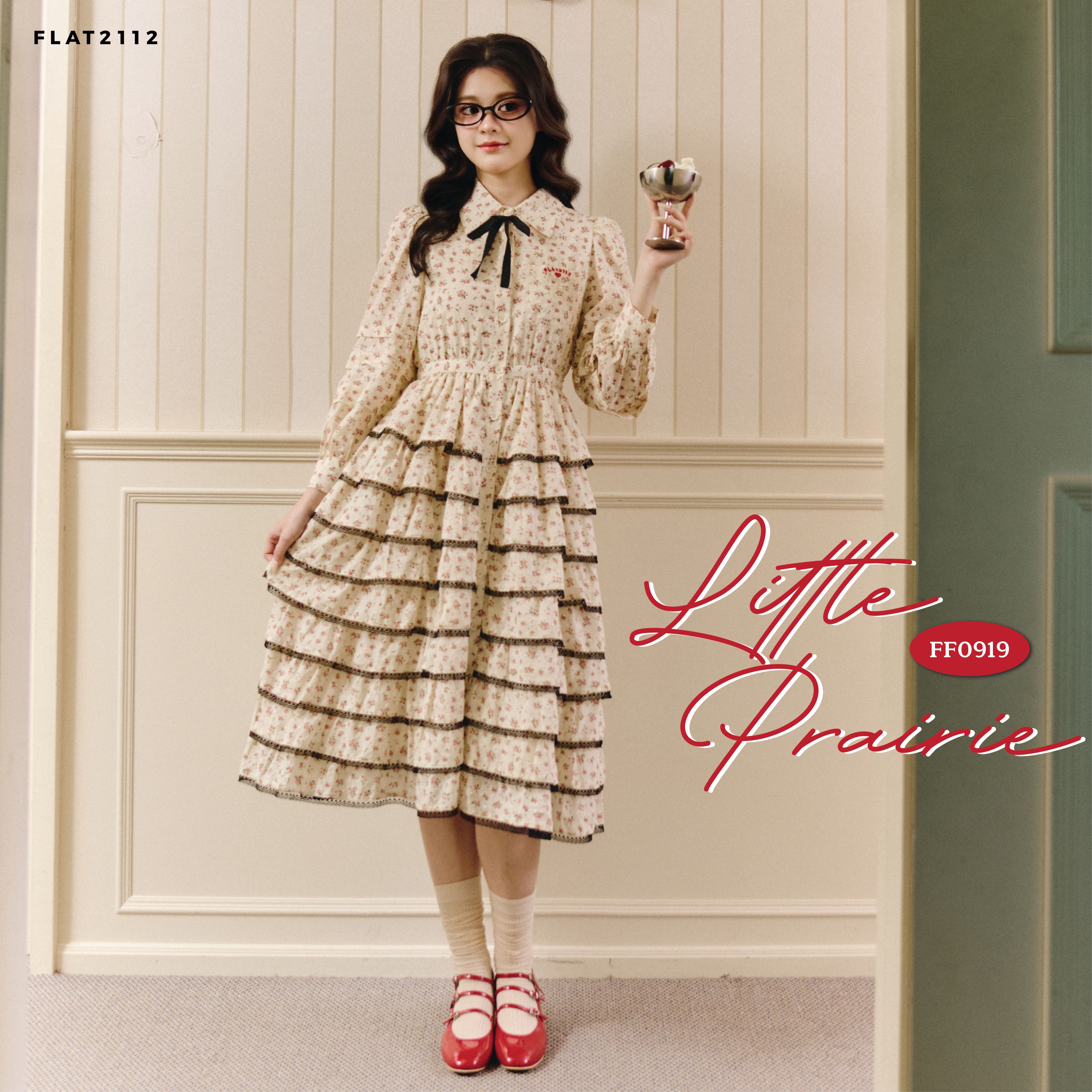 FLAT2112 FF0919 : LITTLE PRAIRIE เดรสยาว แขนยาว กรโปรงชั้นๆ เดรสออกงาน