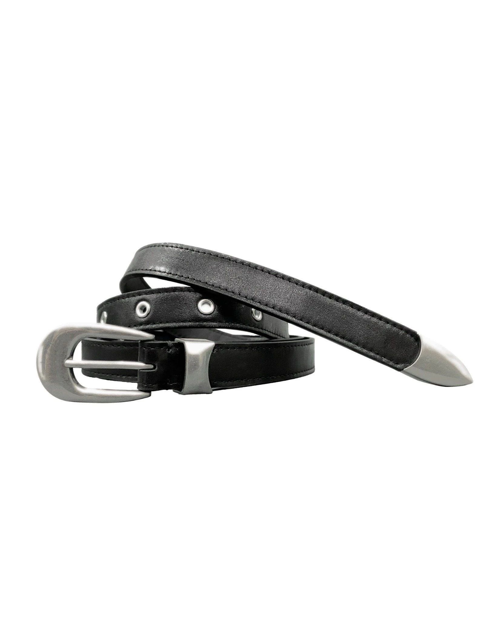 MAHU NARROW LEATHER BELT (Black)