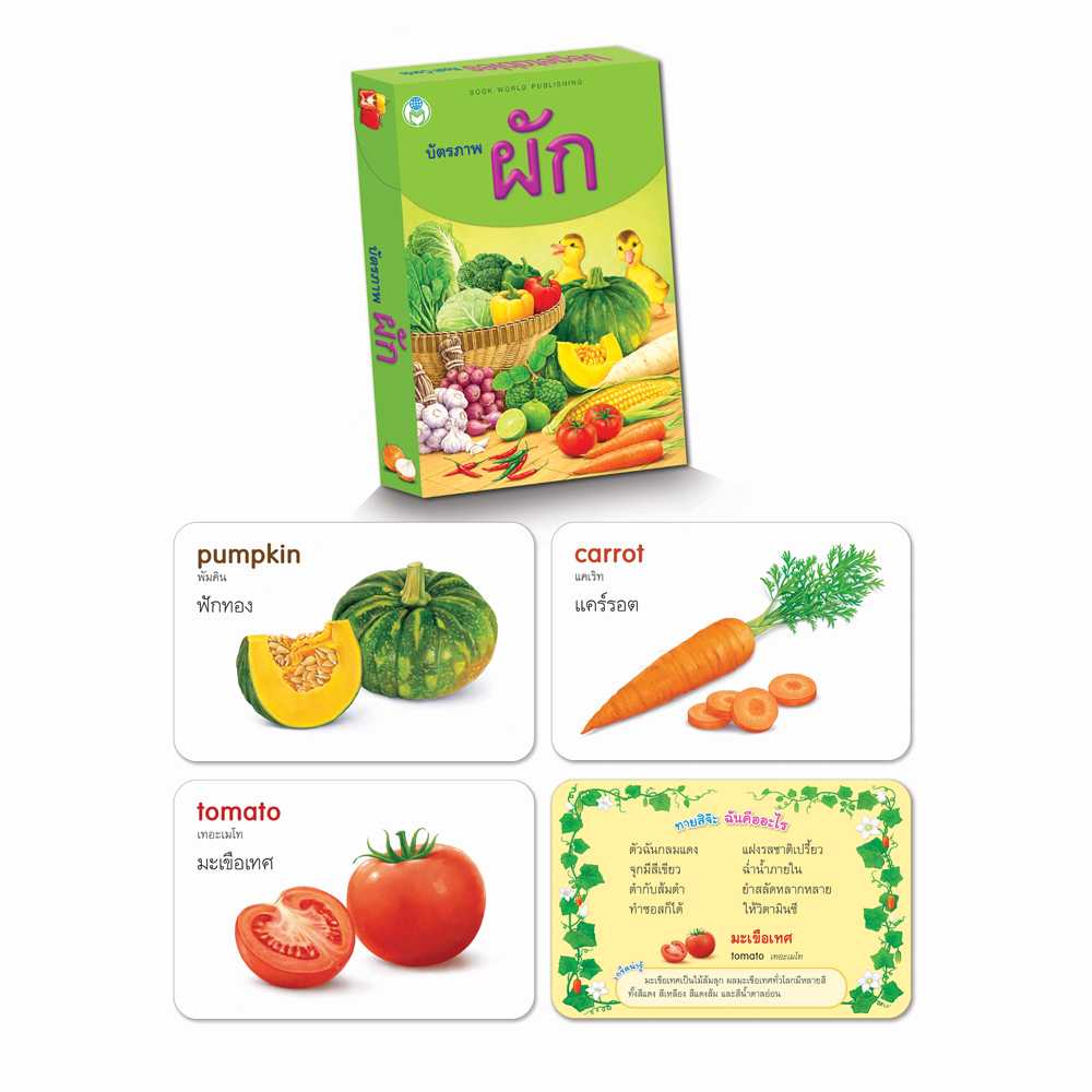 Book World Flash Card สื่อการเรียนรู้ บัตรภาพผัก 2 ภาษา (ไทย-อังกฤษ)