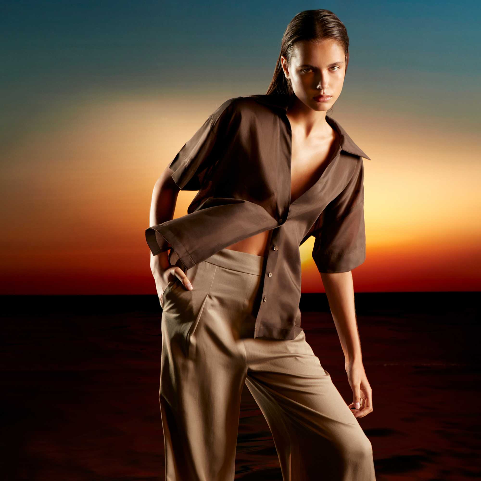 Nue Silk-Blend Boxy Shirt in Cedar