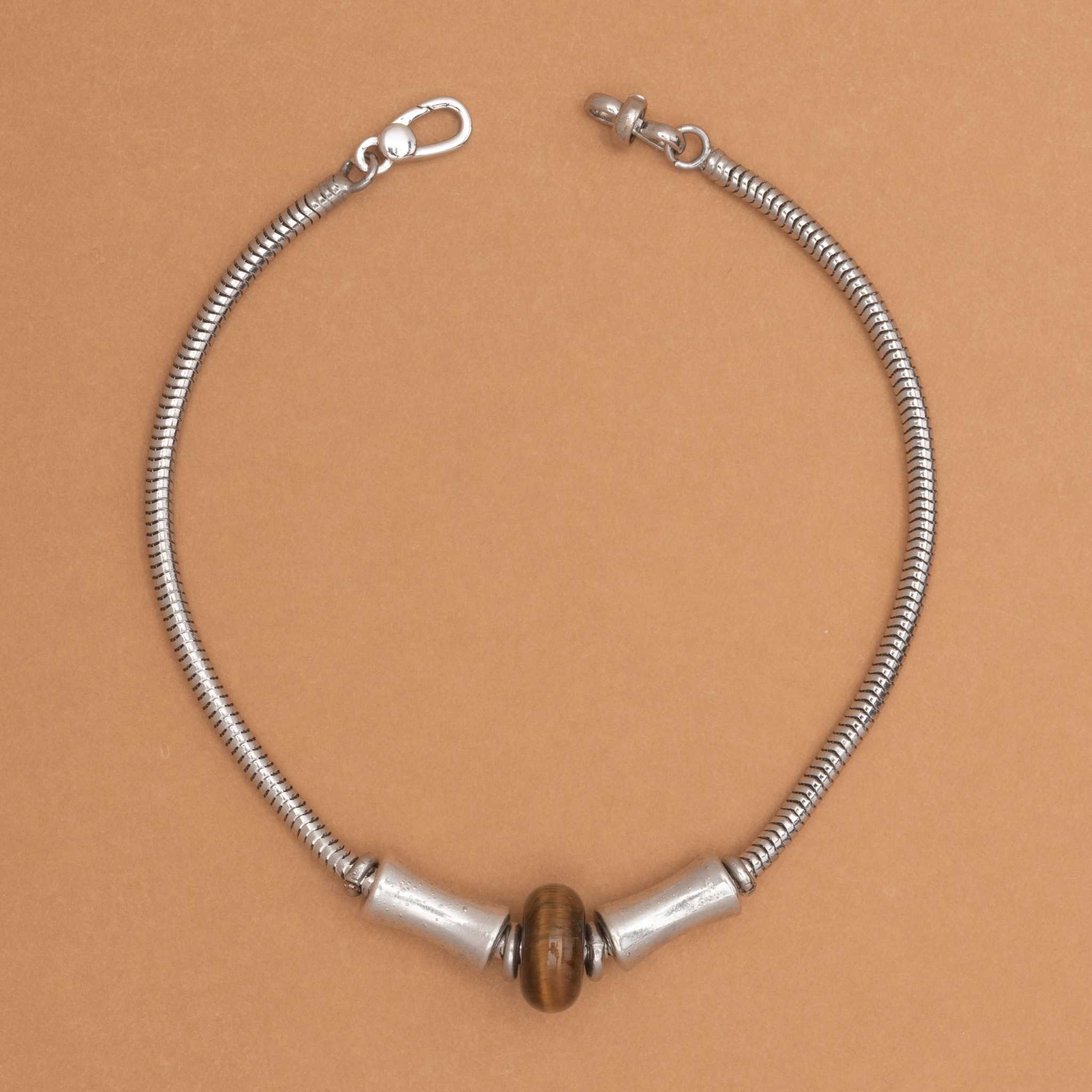 TIGER EYE RHODIUM CHAIN BRACELET
