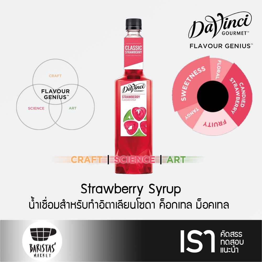 DaVinci Strawberry Syrup 750ml น้ำเชื่อมสำหรับอิตาเลียนโซดา ค็อกเทล ม็อคเทล