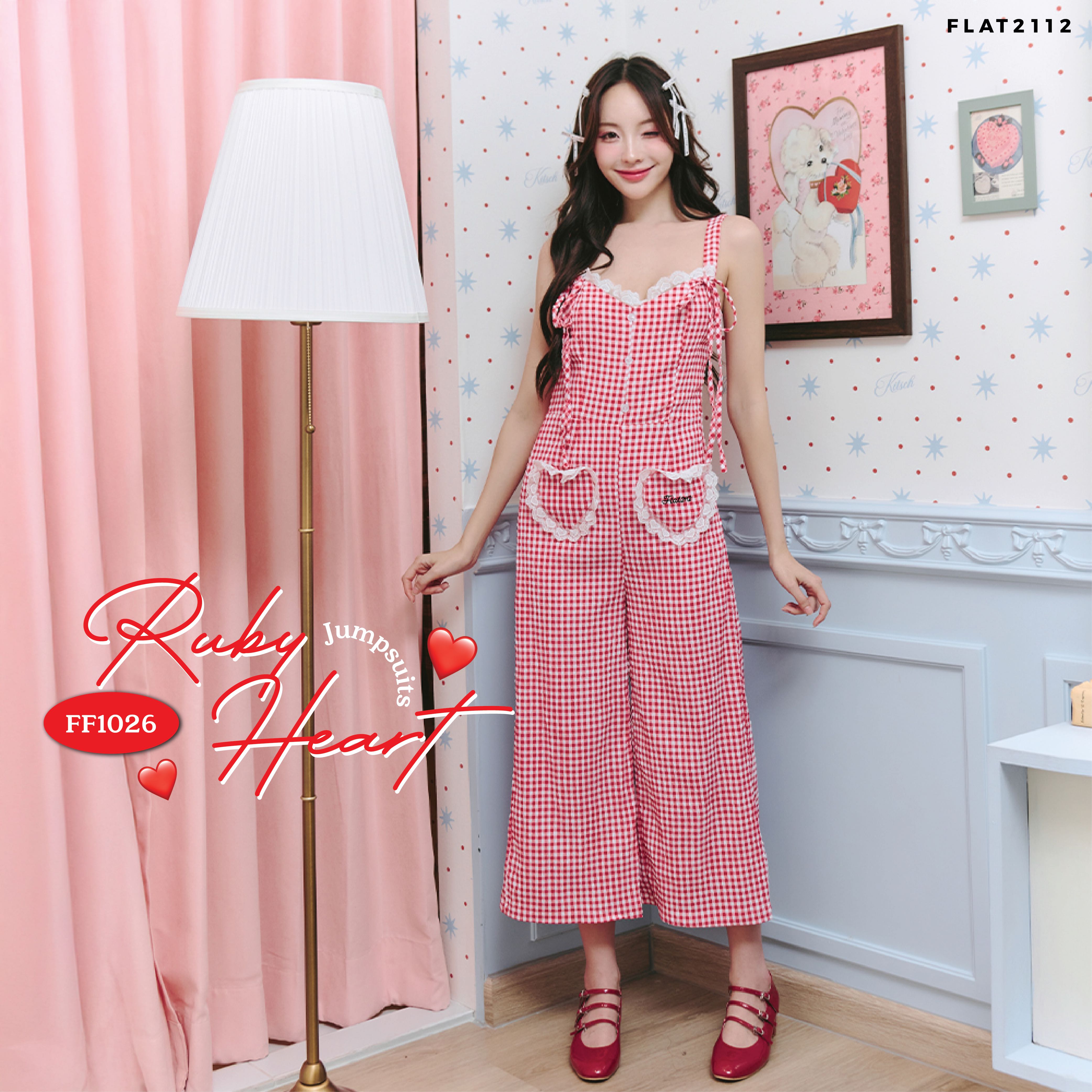 FLAT2112 FF1026 : RUBY HEART JUMPSUITS จั๊มสูท จั๊มสูทขายาว ชุดแขนกุด ชุดออกงาน แฟชั่นผู้หญิง