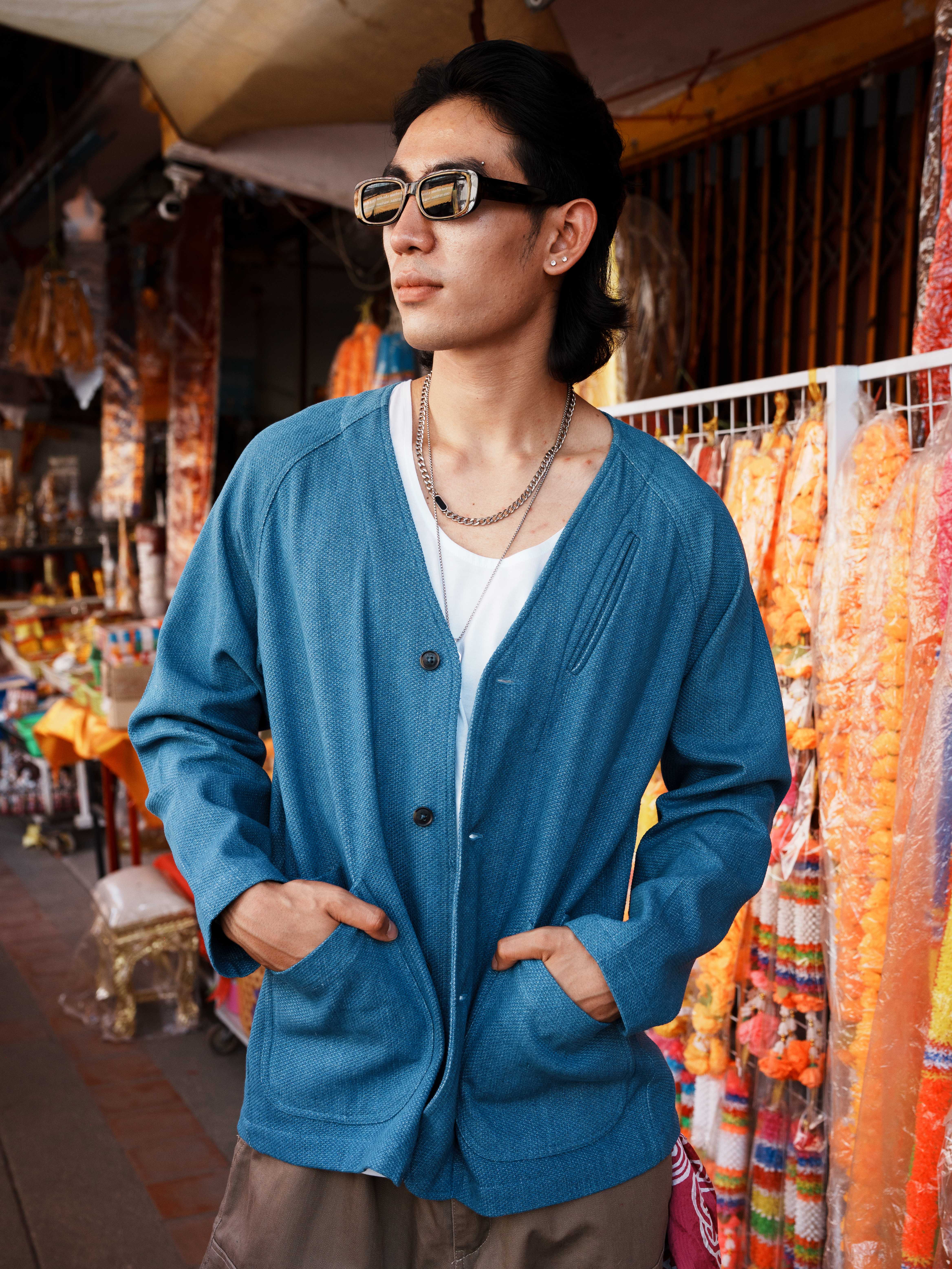 Easterner V Blazer double pocket เสื้อเบลเซอร์ Waffle Light Denim