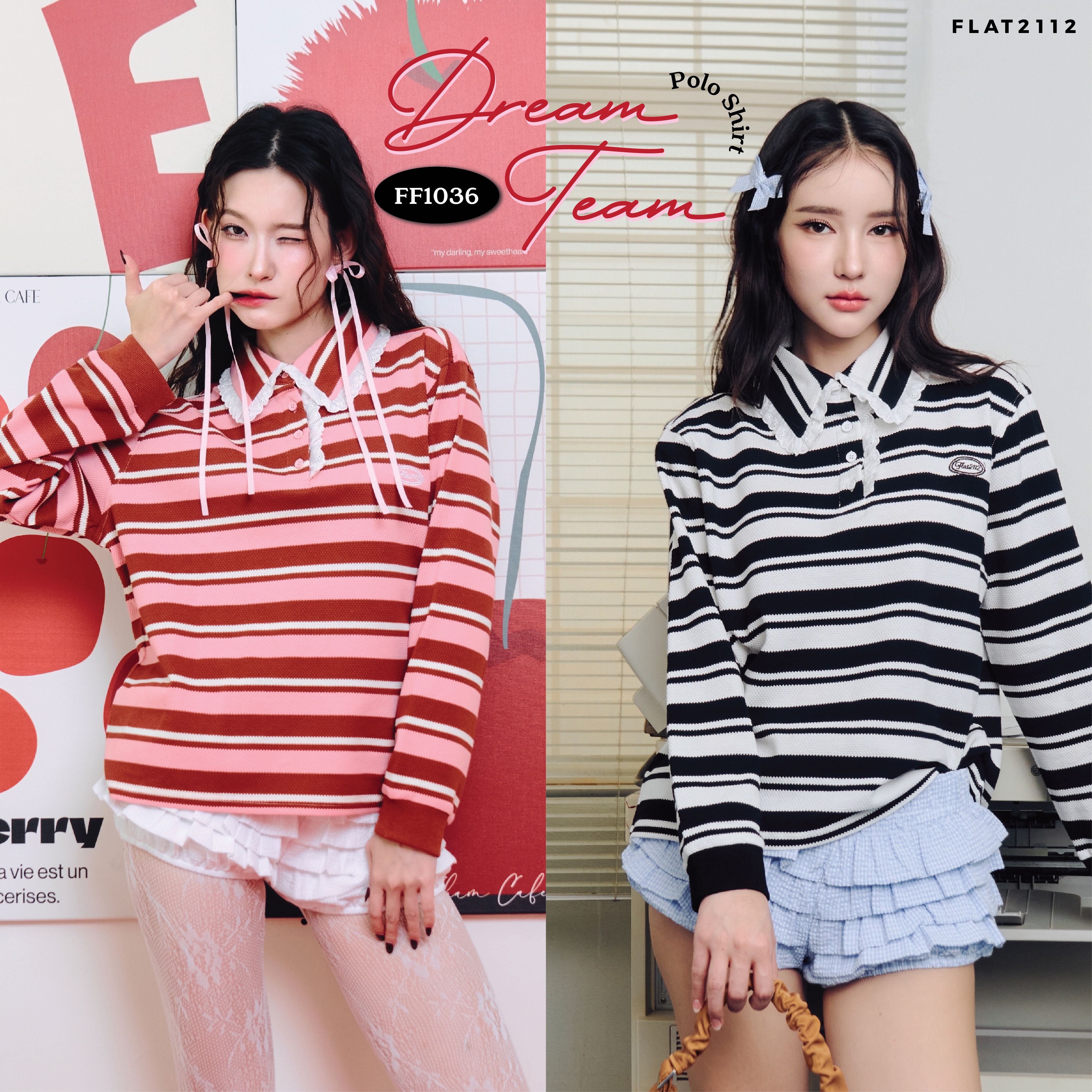 FLAT2112 FF1036 : DREAM TEAM POLO SHIRT เสื้อโปโล้ เสื้อเชื้ต เสื้อแขนยาว เสื้อลายทาง ชุดทำงาน