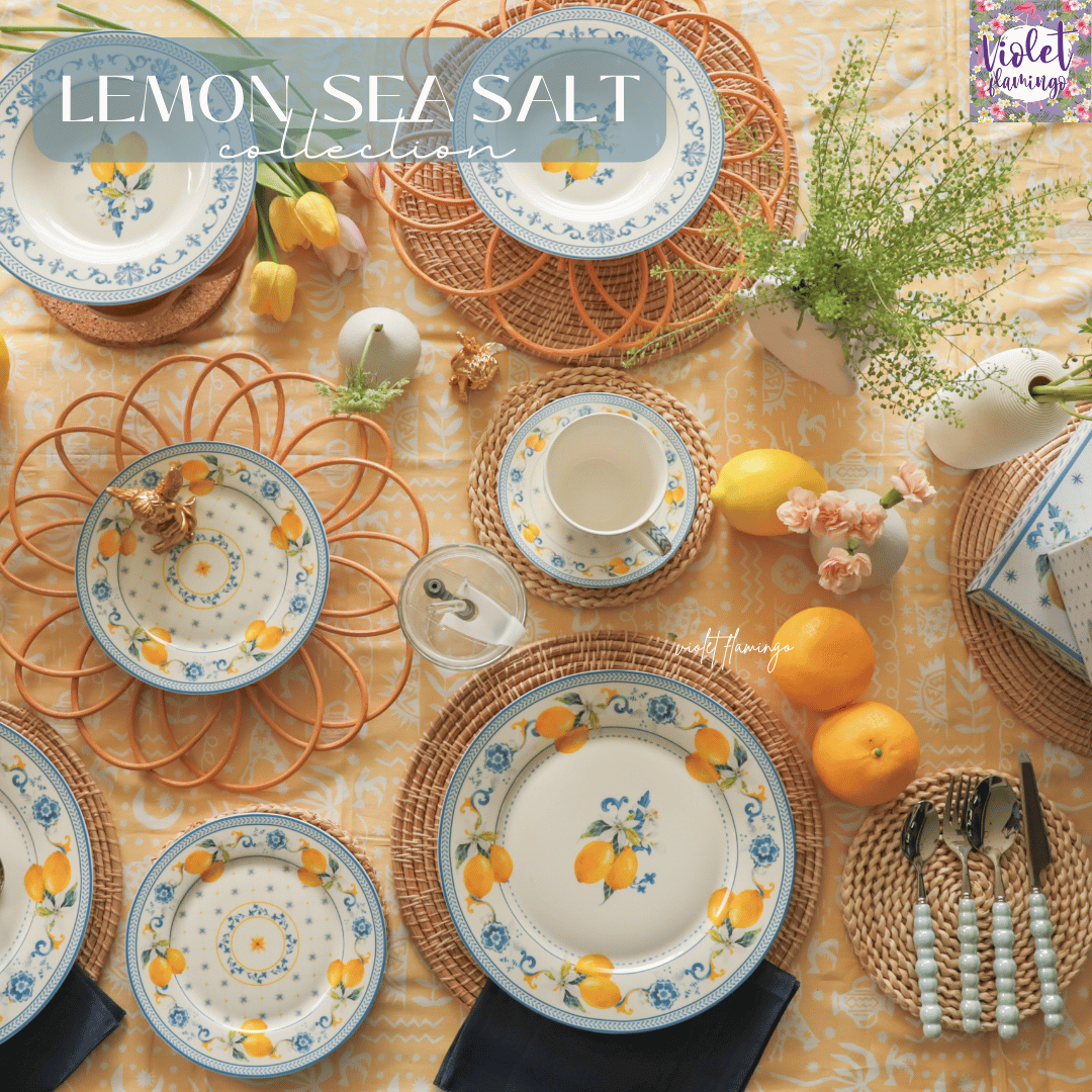 Lemon Sea Salt Plate จานเซรามิคลายเลมอน วัสดุ New Bone China