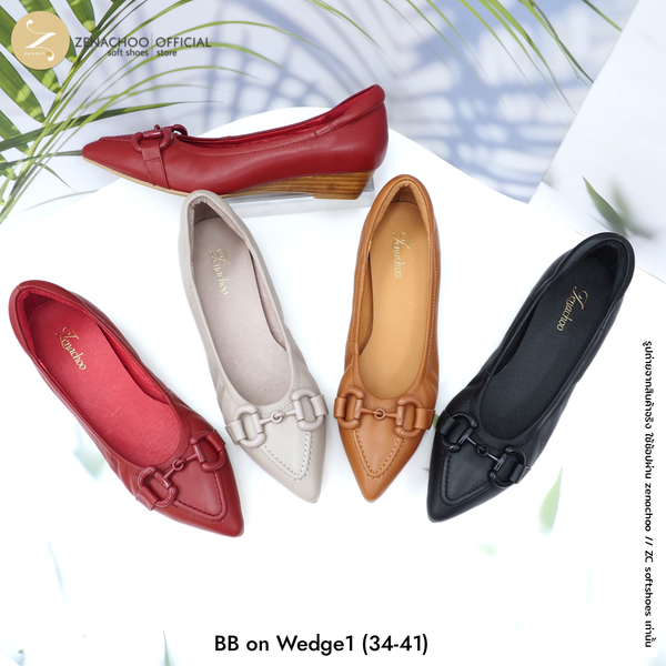 รุ่นขายดี ปรับความสูง ทรงปกติ เปลี่ยนไซส์ได้-ไม่รับคืน พื้นนิ่ม Zenachoo BB on Wedge1 สูง 1 นิ้ว ...